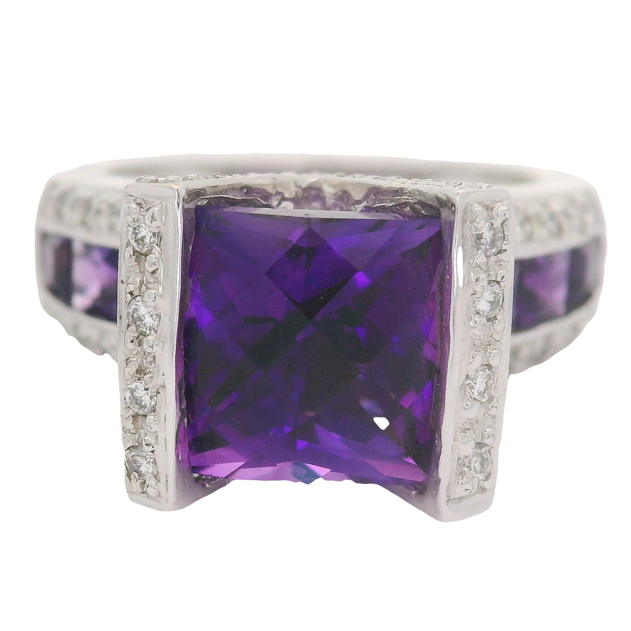 Bellari Amethyst Diamond 18K White Gold Ring