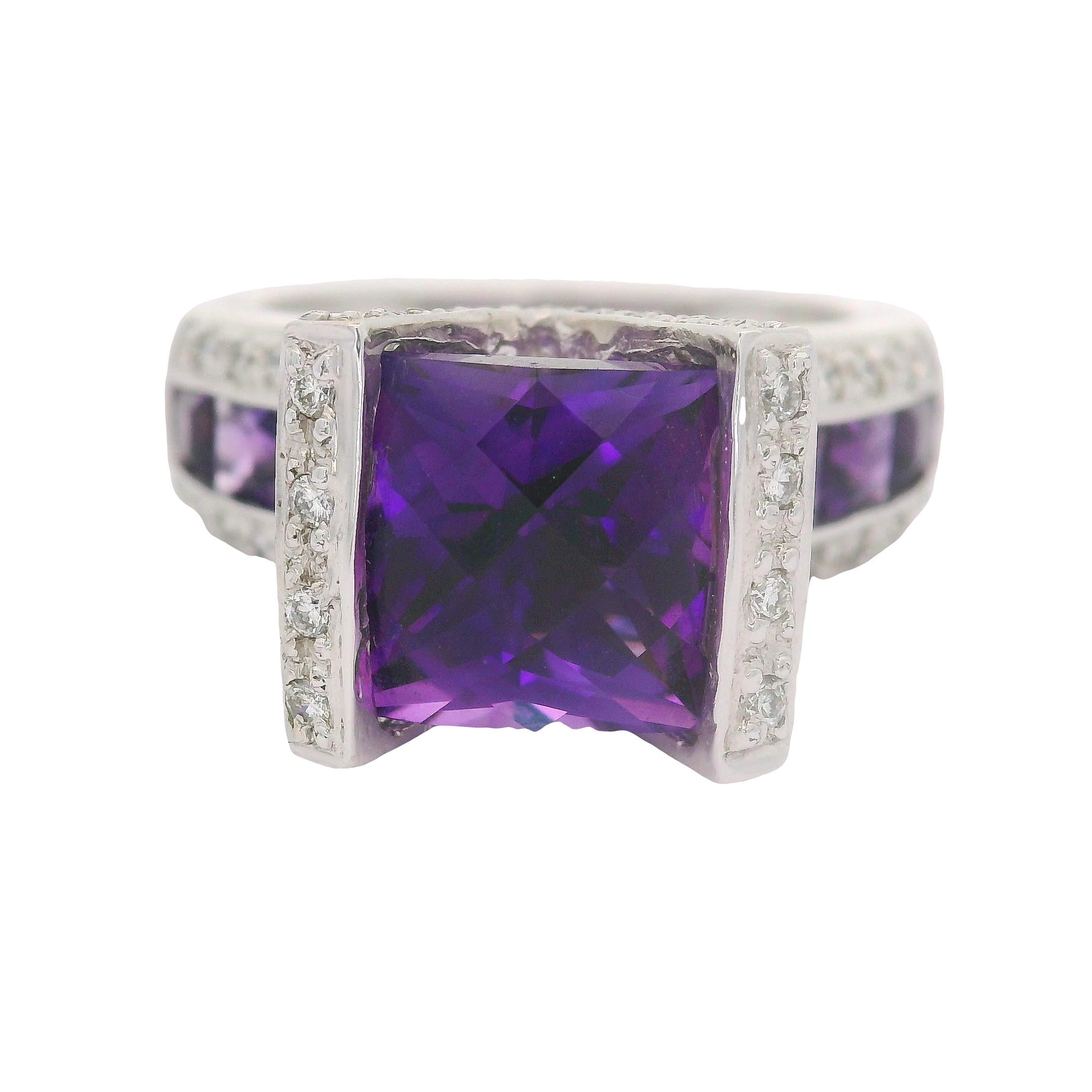 Bellari Amethyst Diamond 18K White Gold Ring