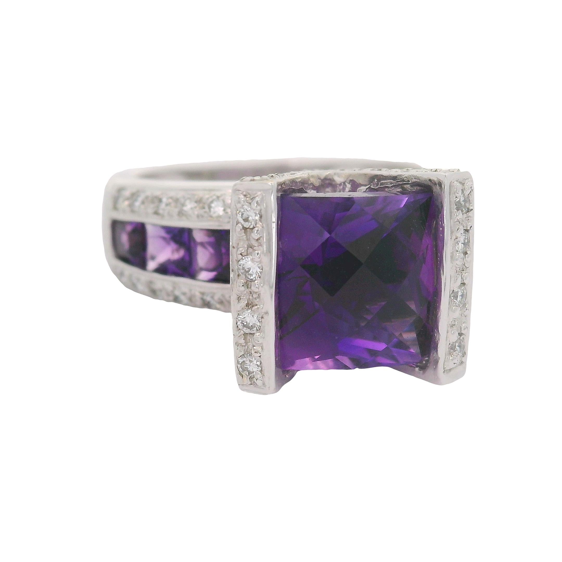 Bellari Amethyst Diamond 18K White Gold Ring