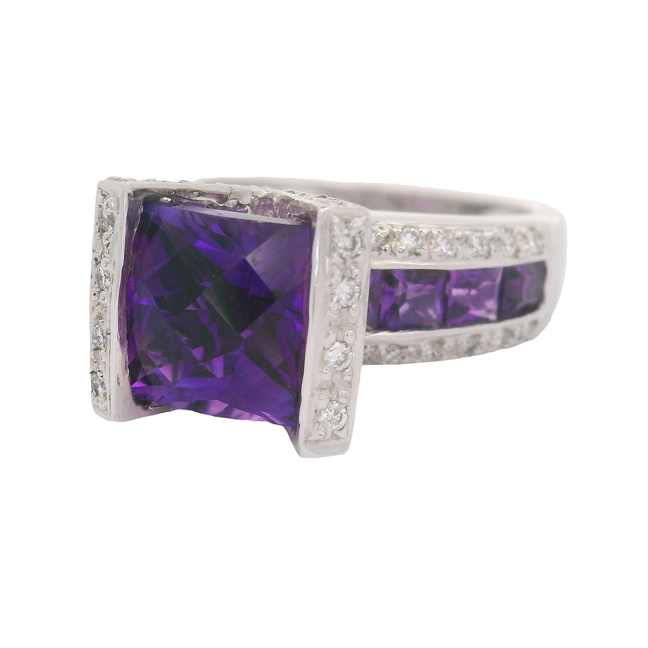 Bellari Amethyst Diamond 18K White Gold Ring