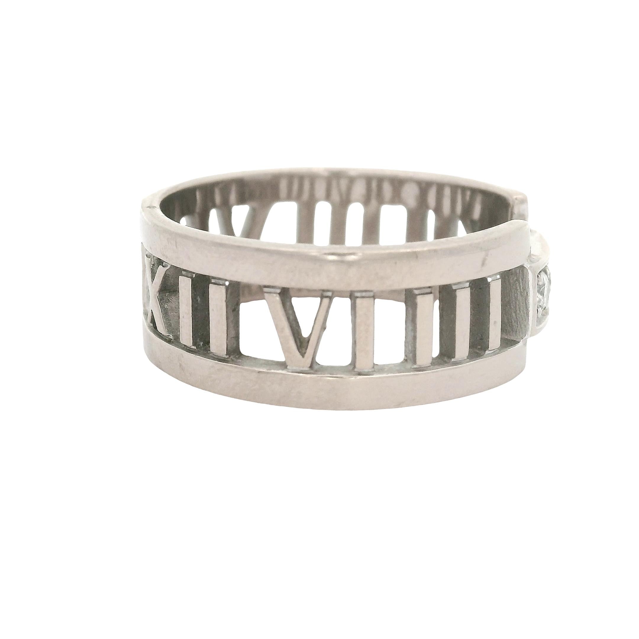 Tiffany & Co. Diamond Atlas Roman Numeral 18K White Gold Ring