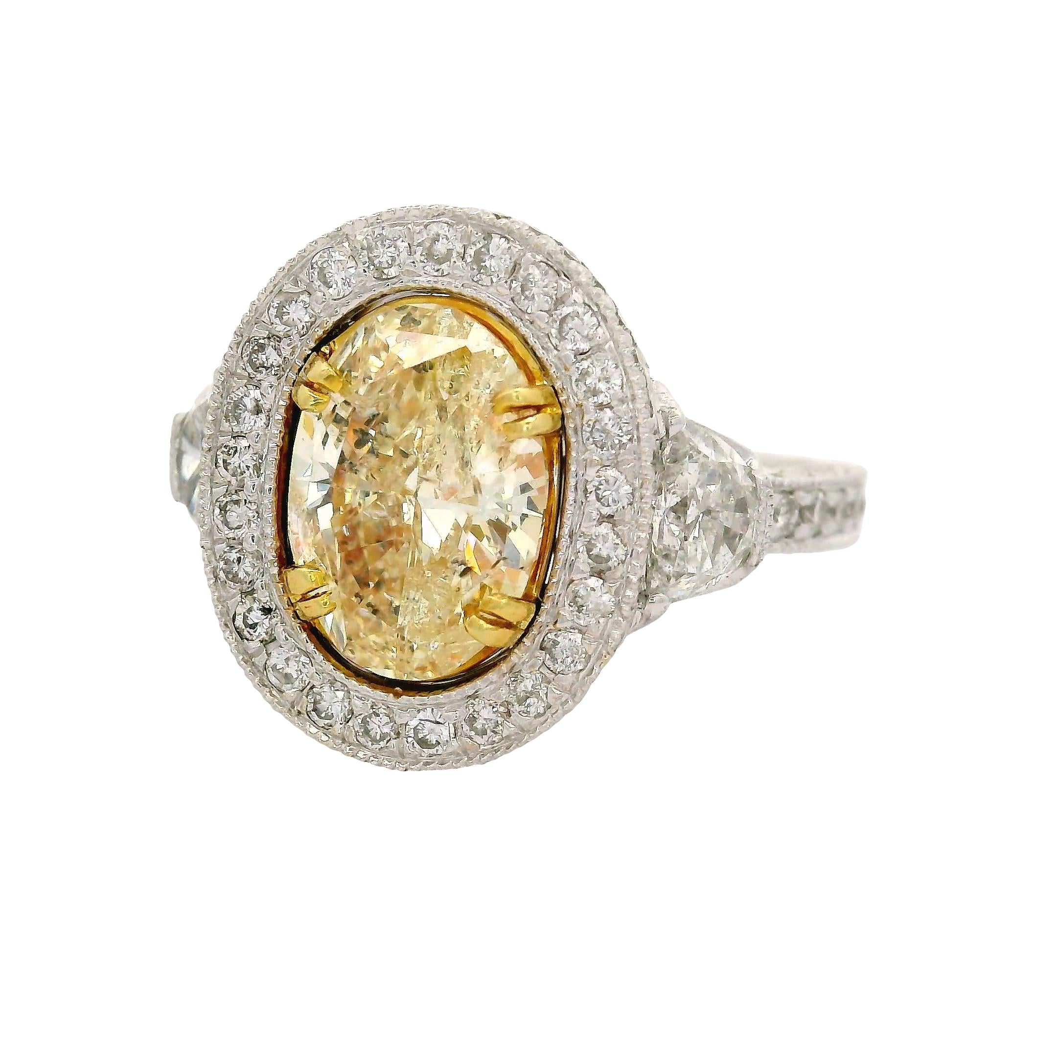 2.13 Carat Fancy-Yellow Diamond 18K Two-Tone Gold Antique Style Ring