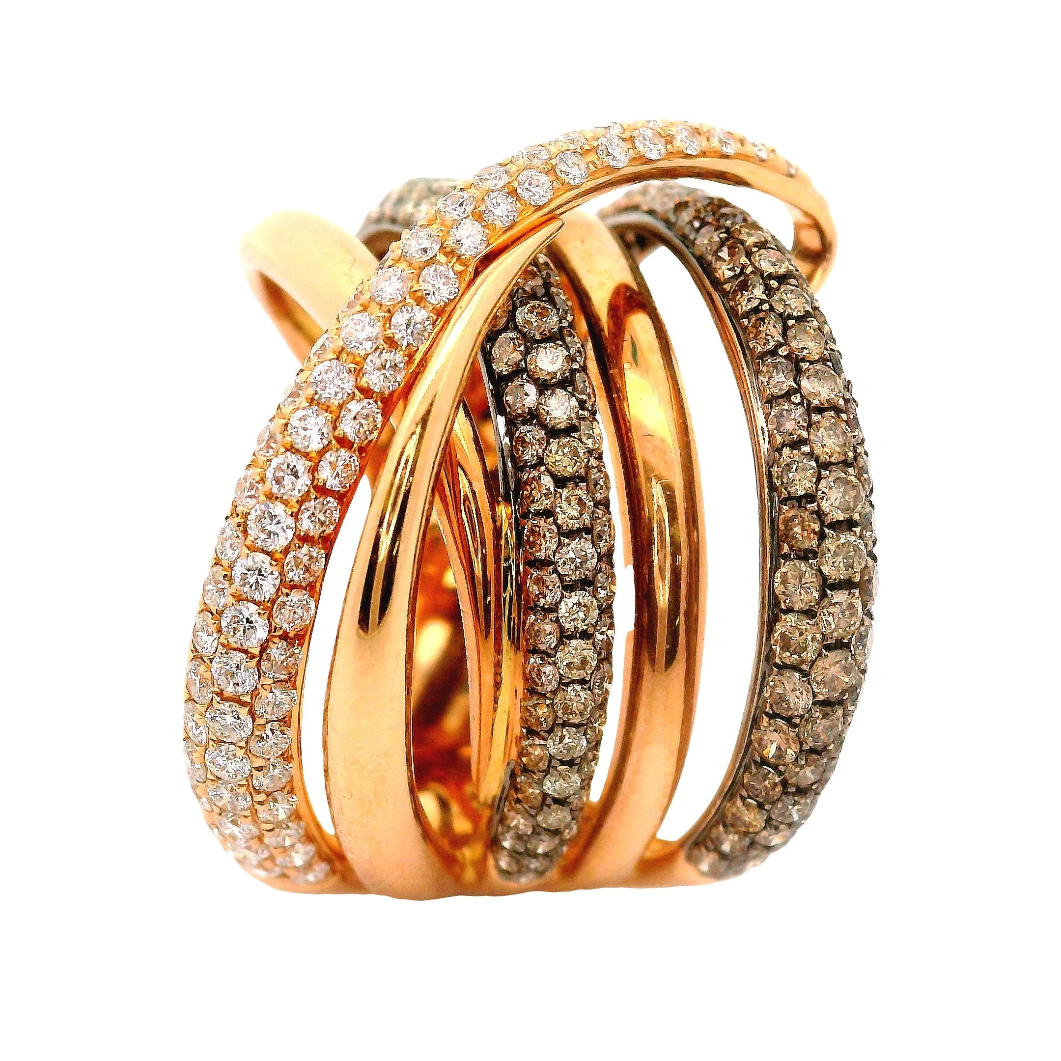 White & Cognac Diamond 18K Rose Gold Bypass Crossover Ring