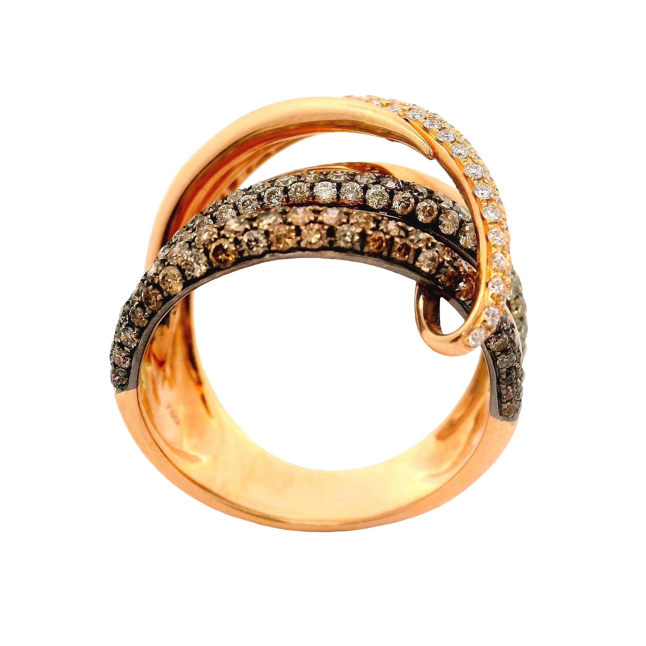 White & Cognac Diamond 18K Rose Gold Bypass Crossover Ring