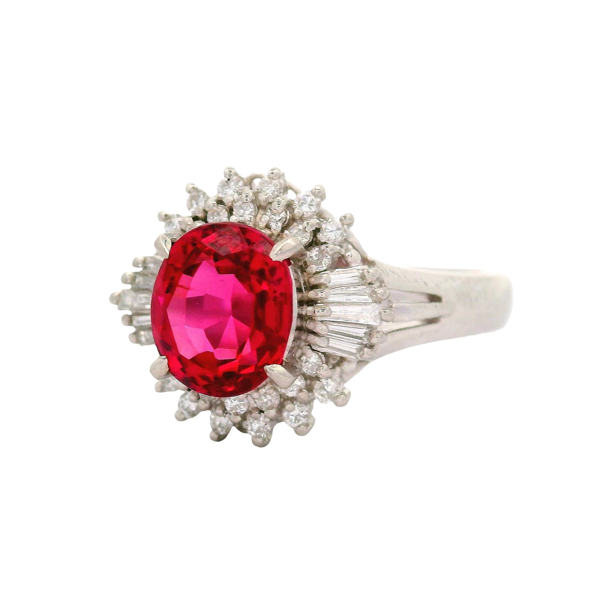Red Spinel Diamond Platinum Burst Ring