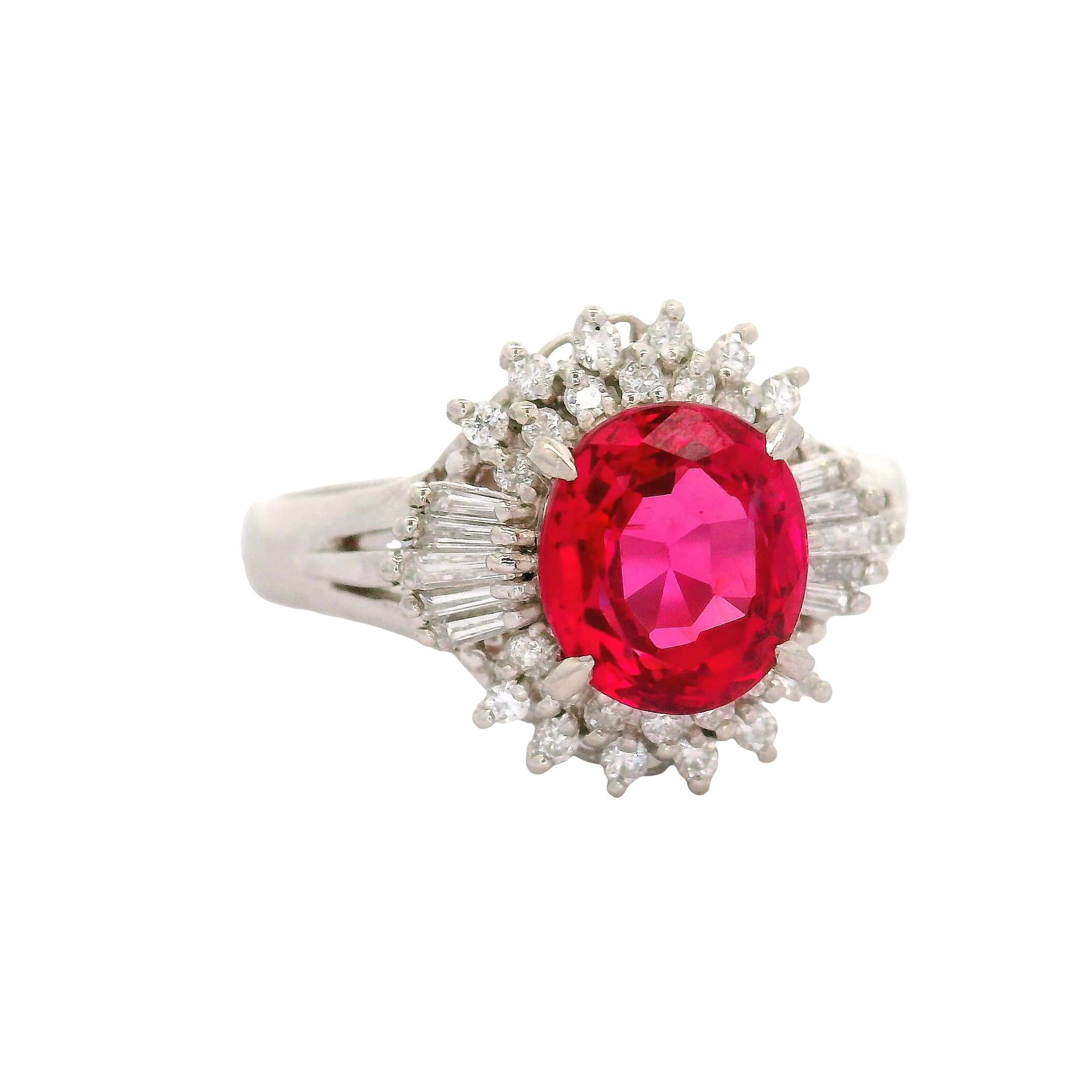 Red Spinel Diamond Platinum Burst Ring