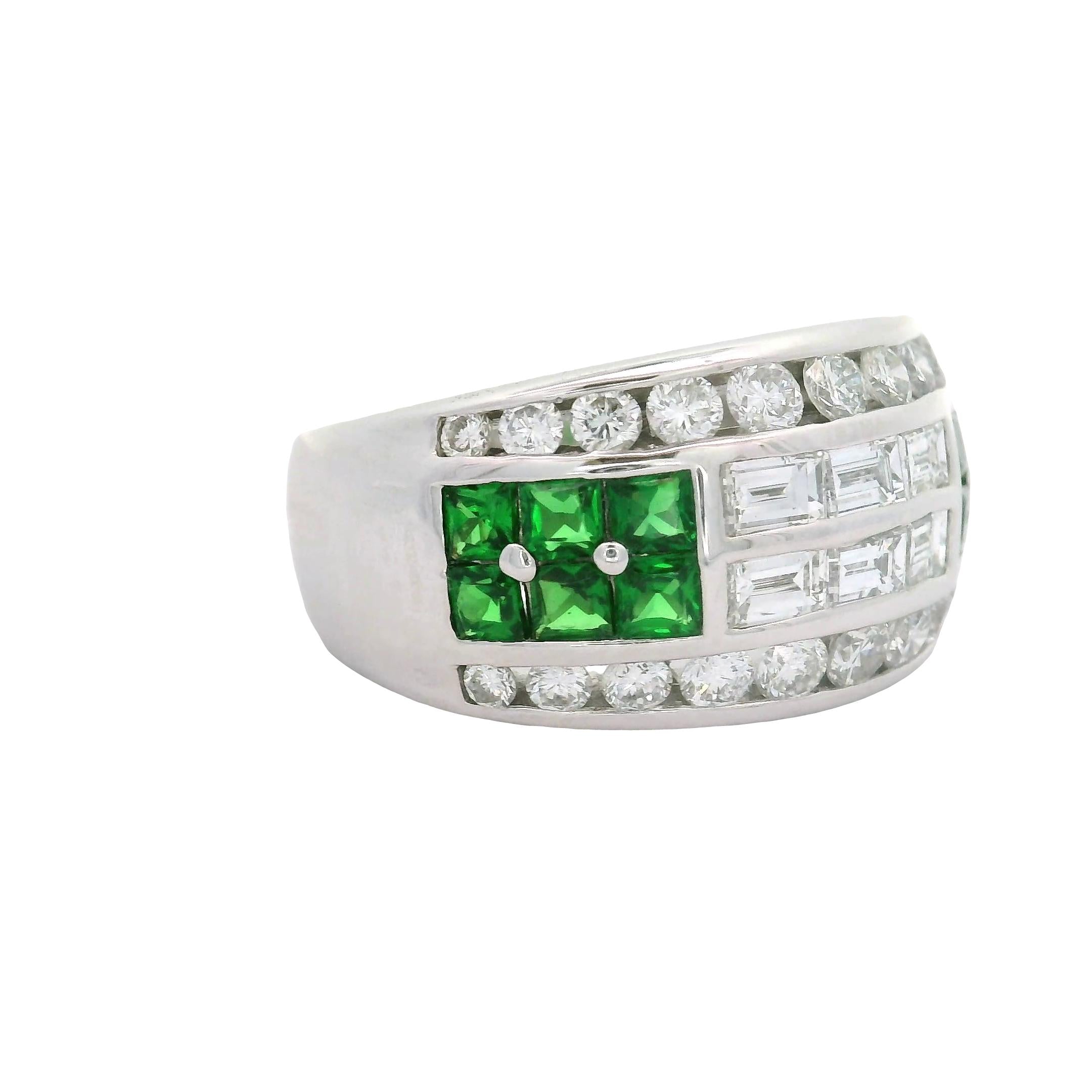 Tsavorite Diamond Platinum Band Ring