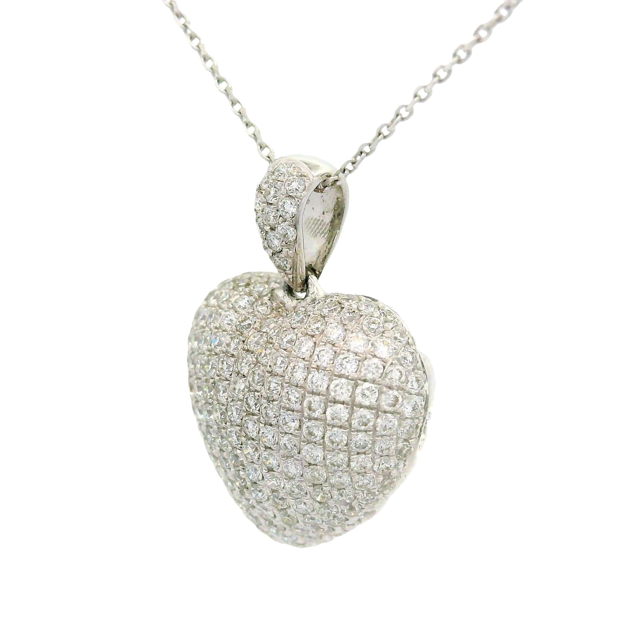 Diamond 18K White Gold Pavé-set Drop Heart Pendant Necklace