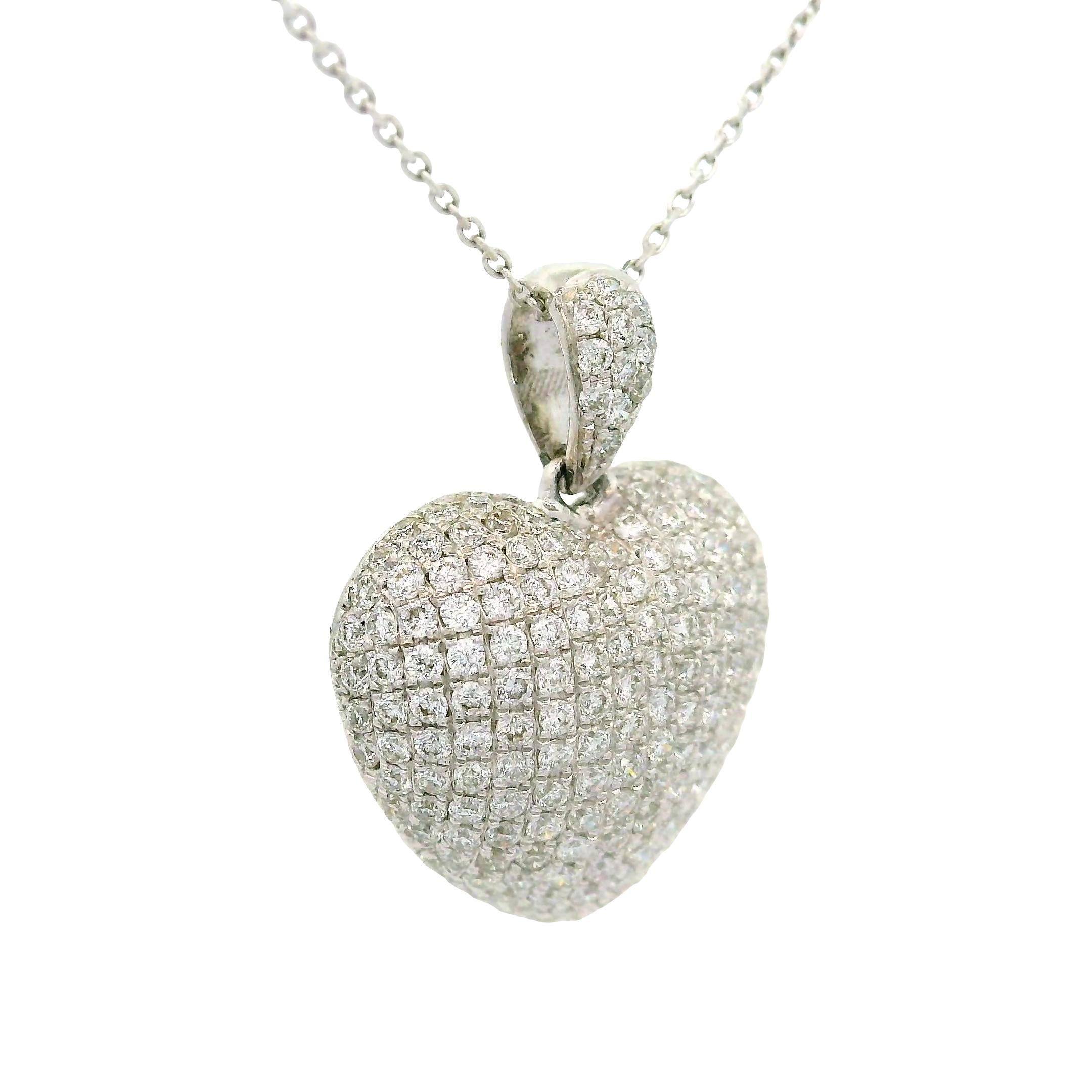 Diamond 18K White Gold Pavé-set Drop Heart Pendant Necklace