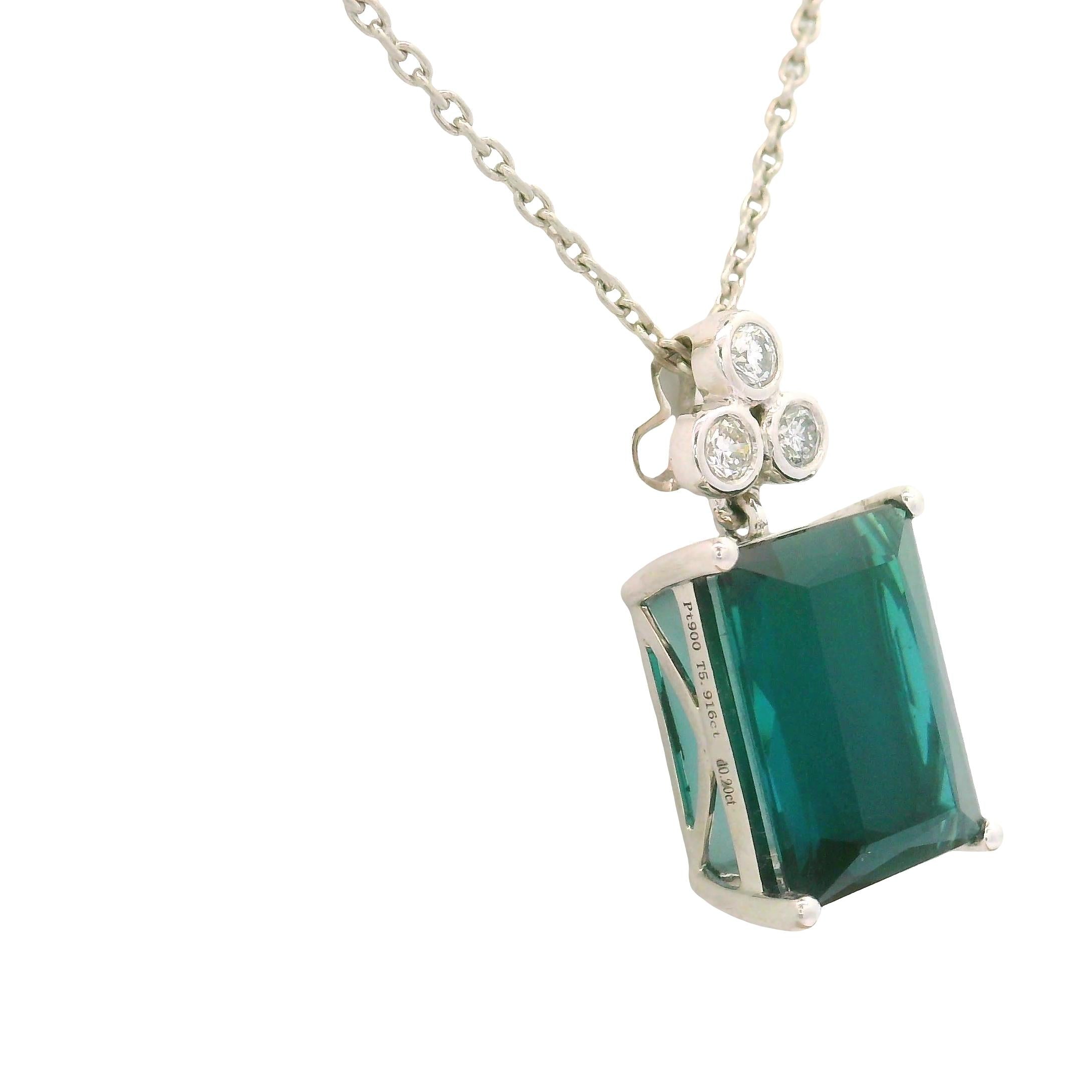5.91 Carat Indicolite Tourmaline Diamond Platinum Pendant Necklace