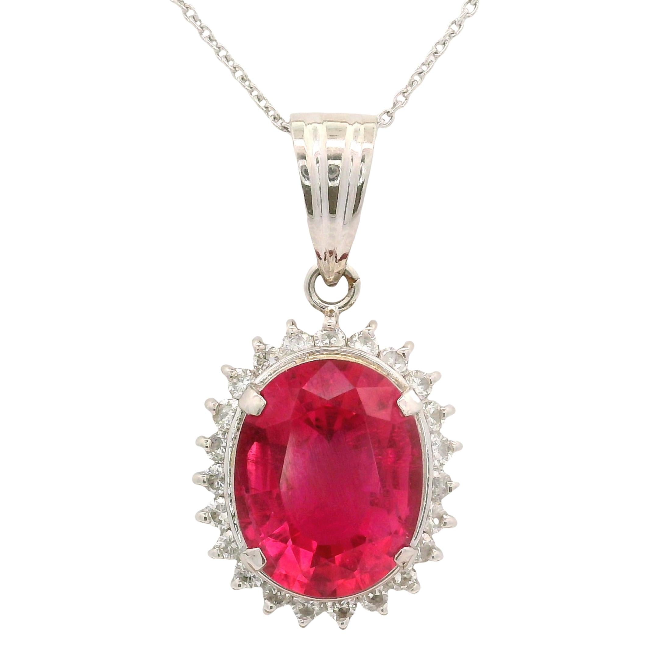4.30 Carat Pink Tourmaline Diamond Platinum Halo Pendant Necklace