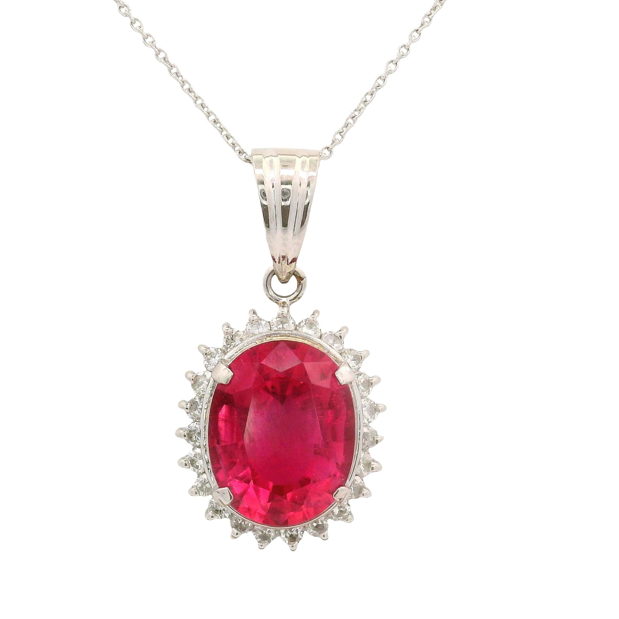 4.30 Carat Pink Tourmaline Diamond Platinum Halo Pendant Necklace