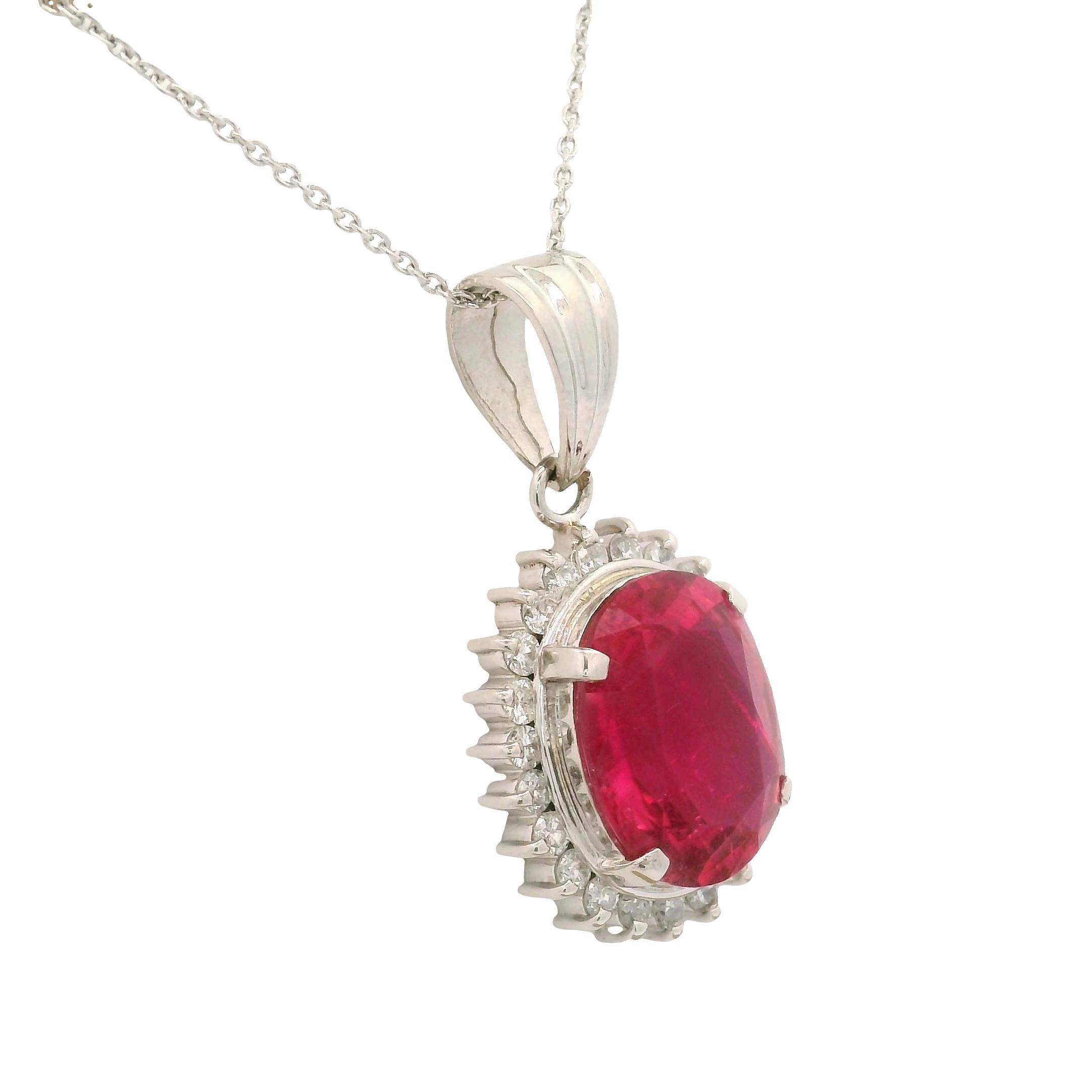 4.30 Carat Pink Tourmaline Diamond Platinum Halo Pendant Necklace