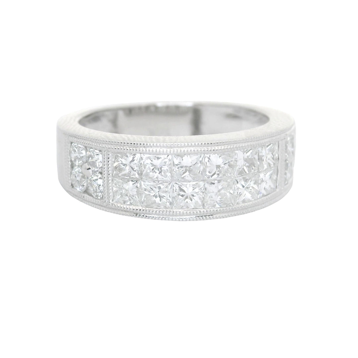 Diamond Channel-Set 18K White Gold Band