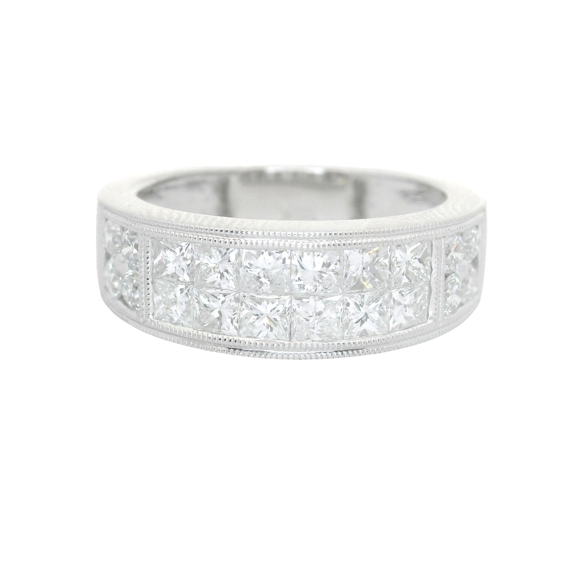 Diamond Channel-Set 18K White Gold Band