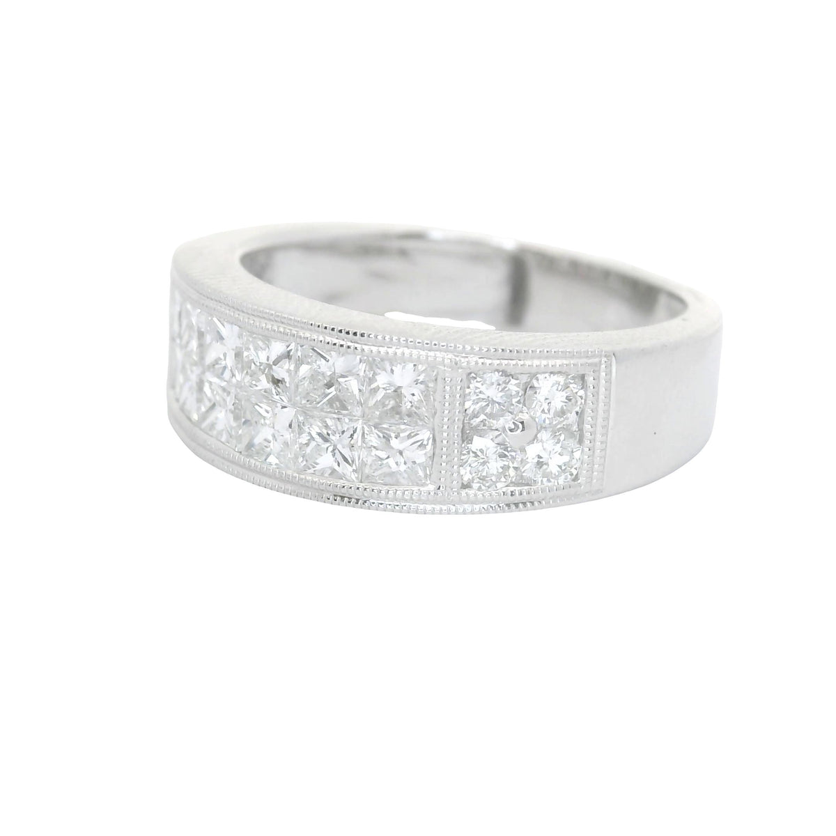 Diamond Channel-Set 18K White Gold Band