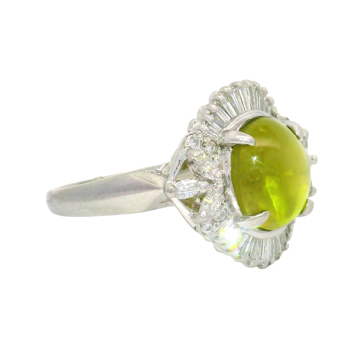 4.18 Carat Cats Eye Chrysoberyl Diamond Platinum Ring