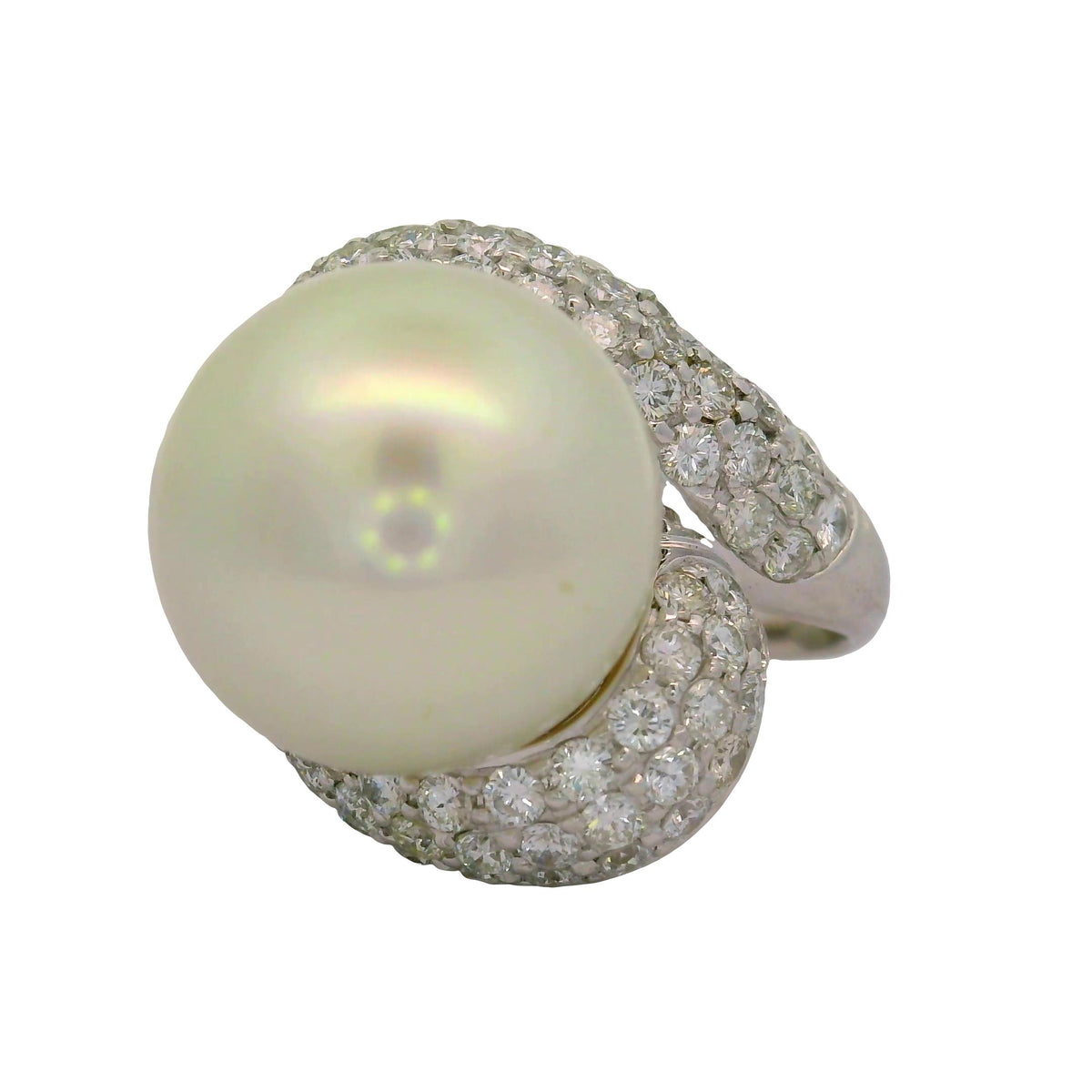 14.5 MM South Sea Pearl Diamond 18K White Gold Ring