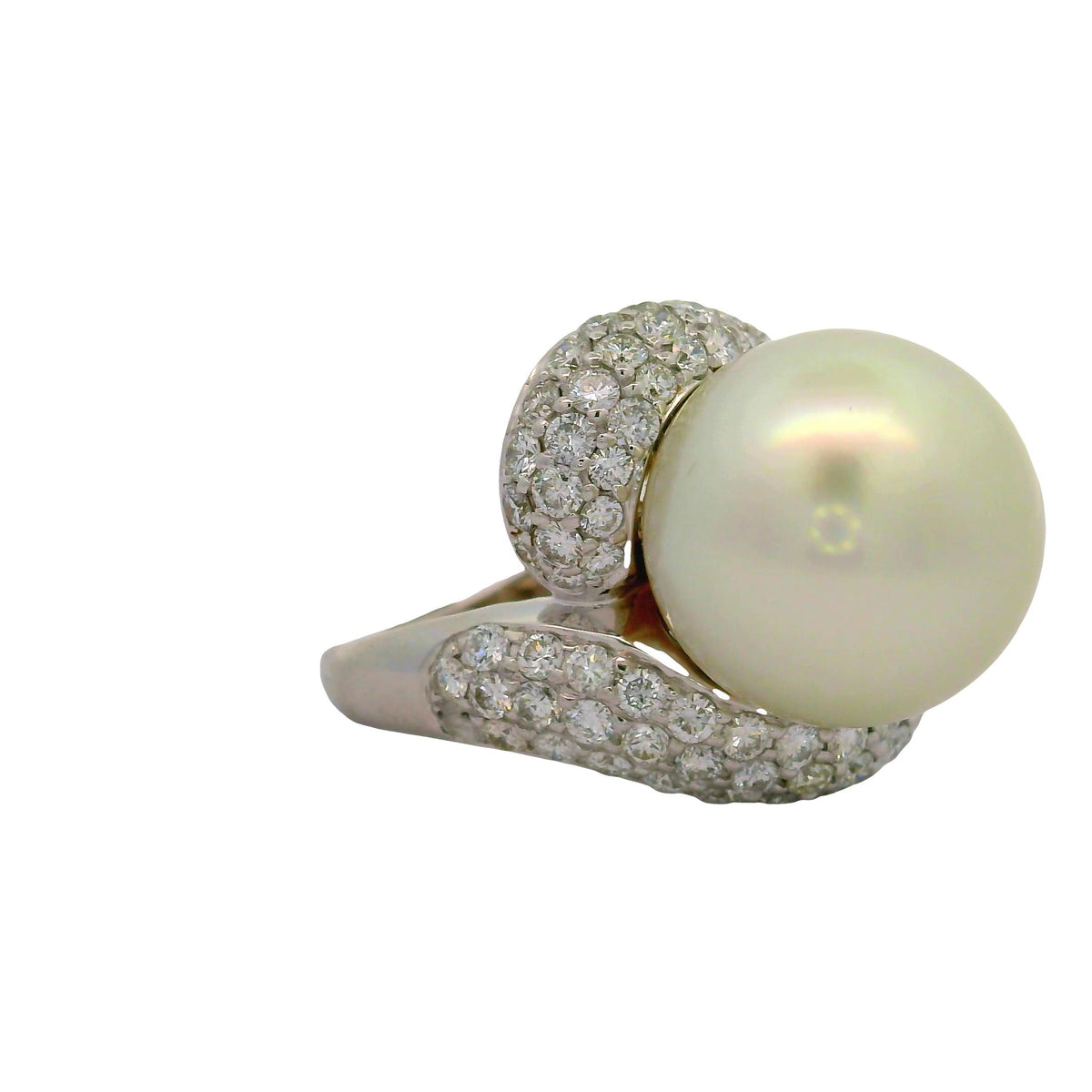 14.5 MM South Sea Pearl Diamond 18K White Gold Ring