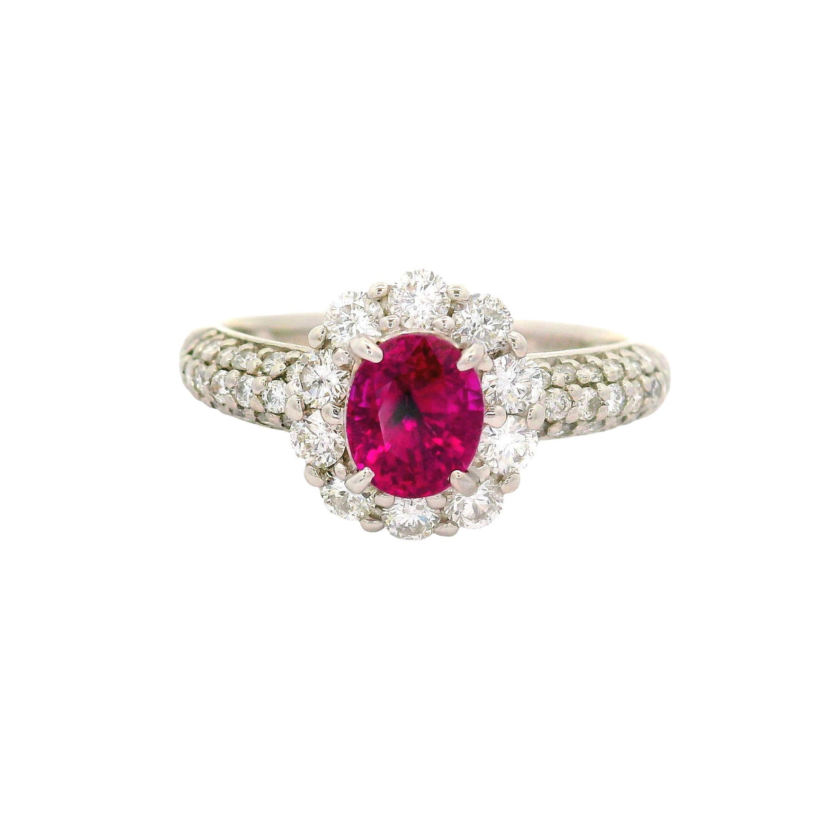 1.03 Carat No-Heat Burmese Ruby Diamond Platinum Halo Ring, AGL Certified
