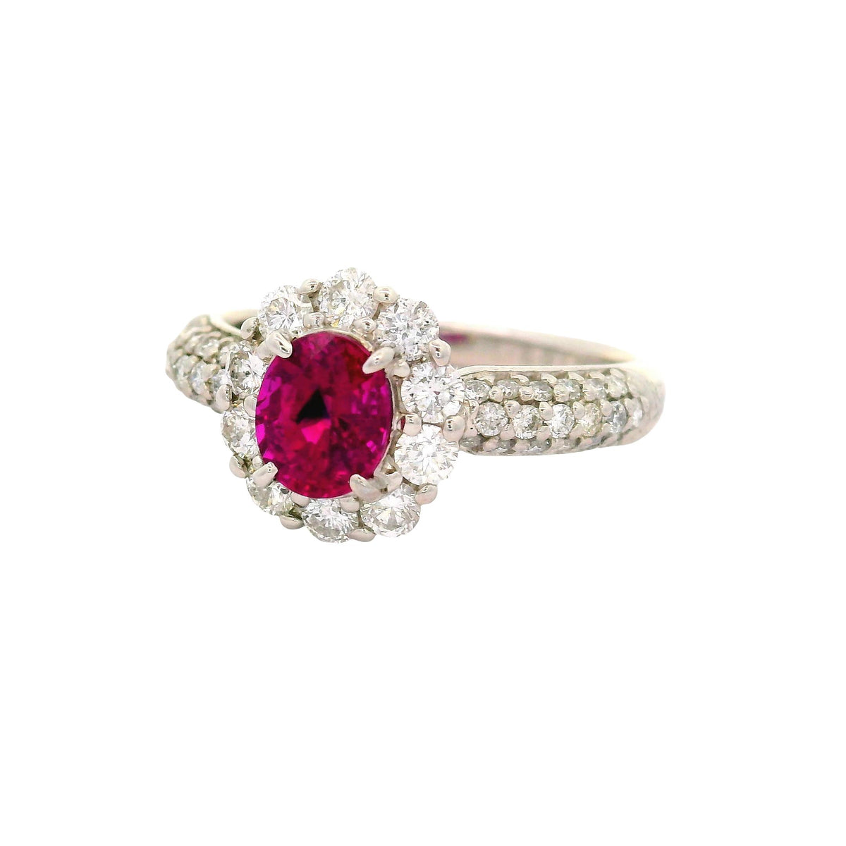 1.03 Carat No-Heat Burmese Ruby Diamond Platinum Halo Ring, AGL Certified