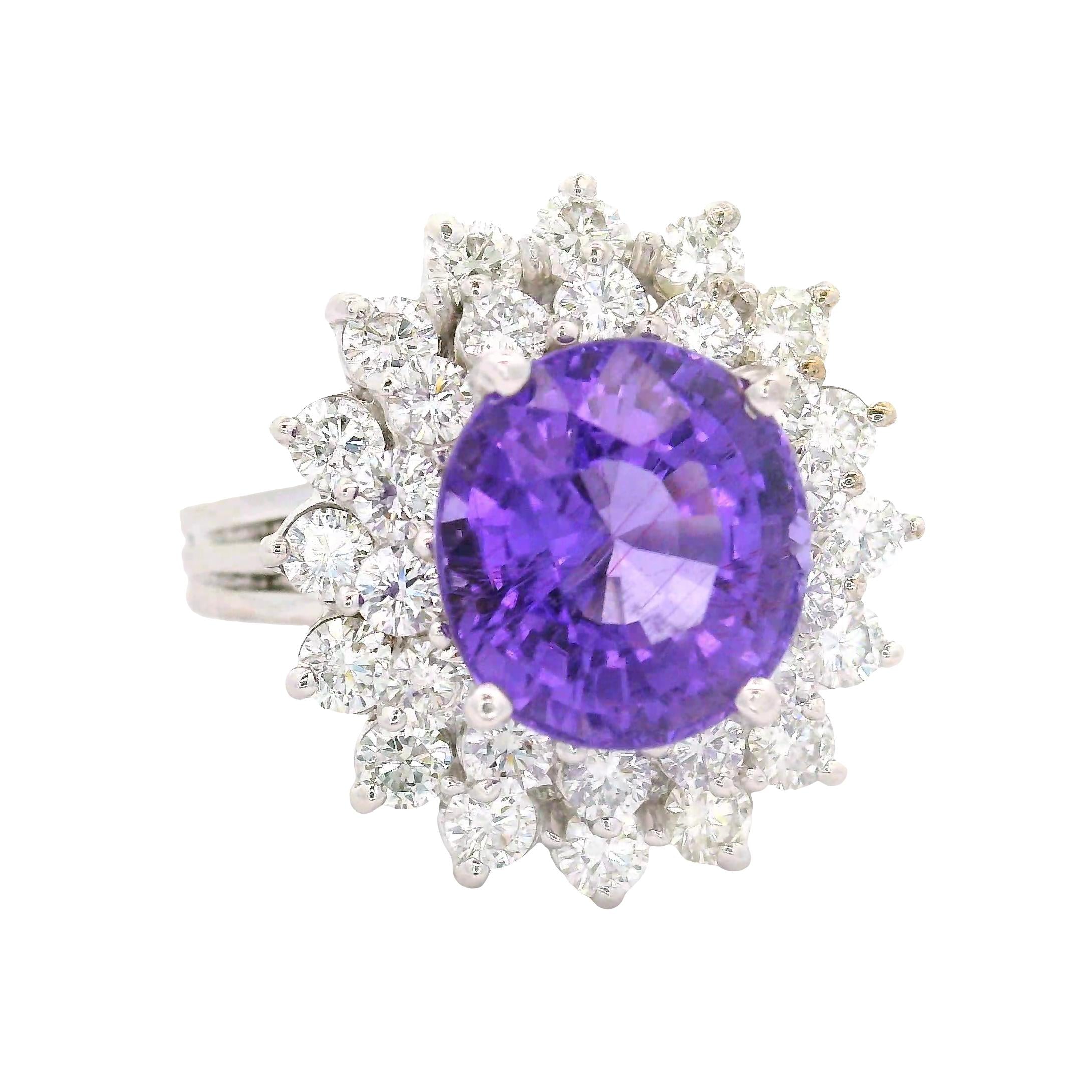 5.32 Carat No-Heat Purple Paraiba Tourmaline Diamond 18K White Gold Ring, AGL