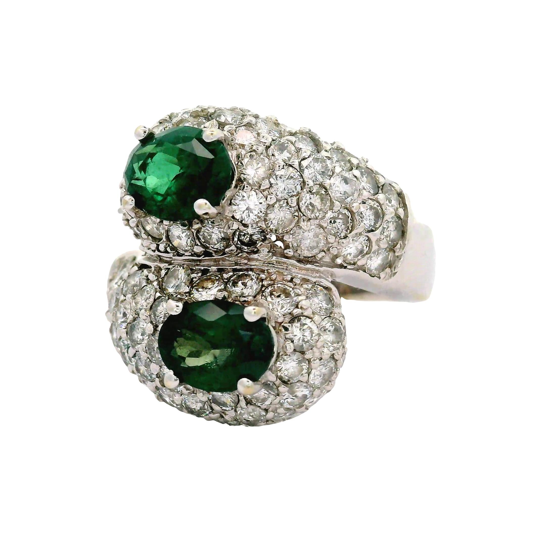 Estate Alexandrite Diamond 18K White Gold Bypass Ring, GIA Certified