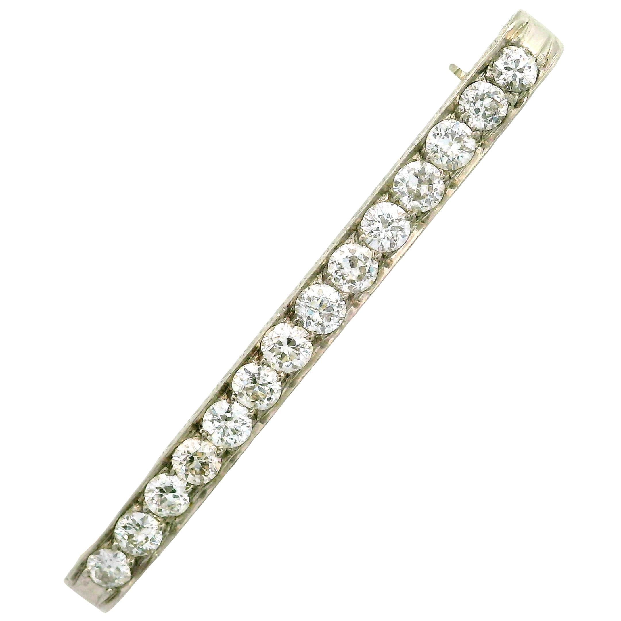 Art Deco Diamond Platinum Line Bar Pin Brooch