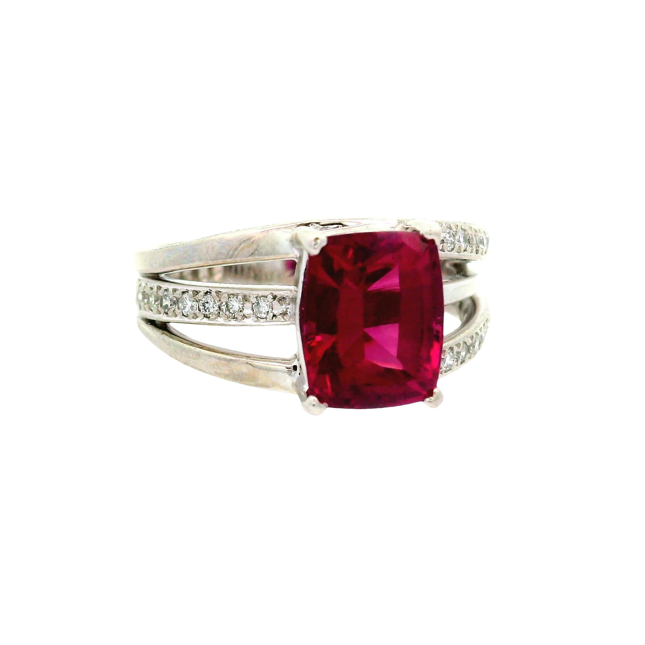 3.62 Carat Rhodolite Garnet Diamond Platinum Ring