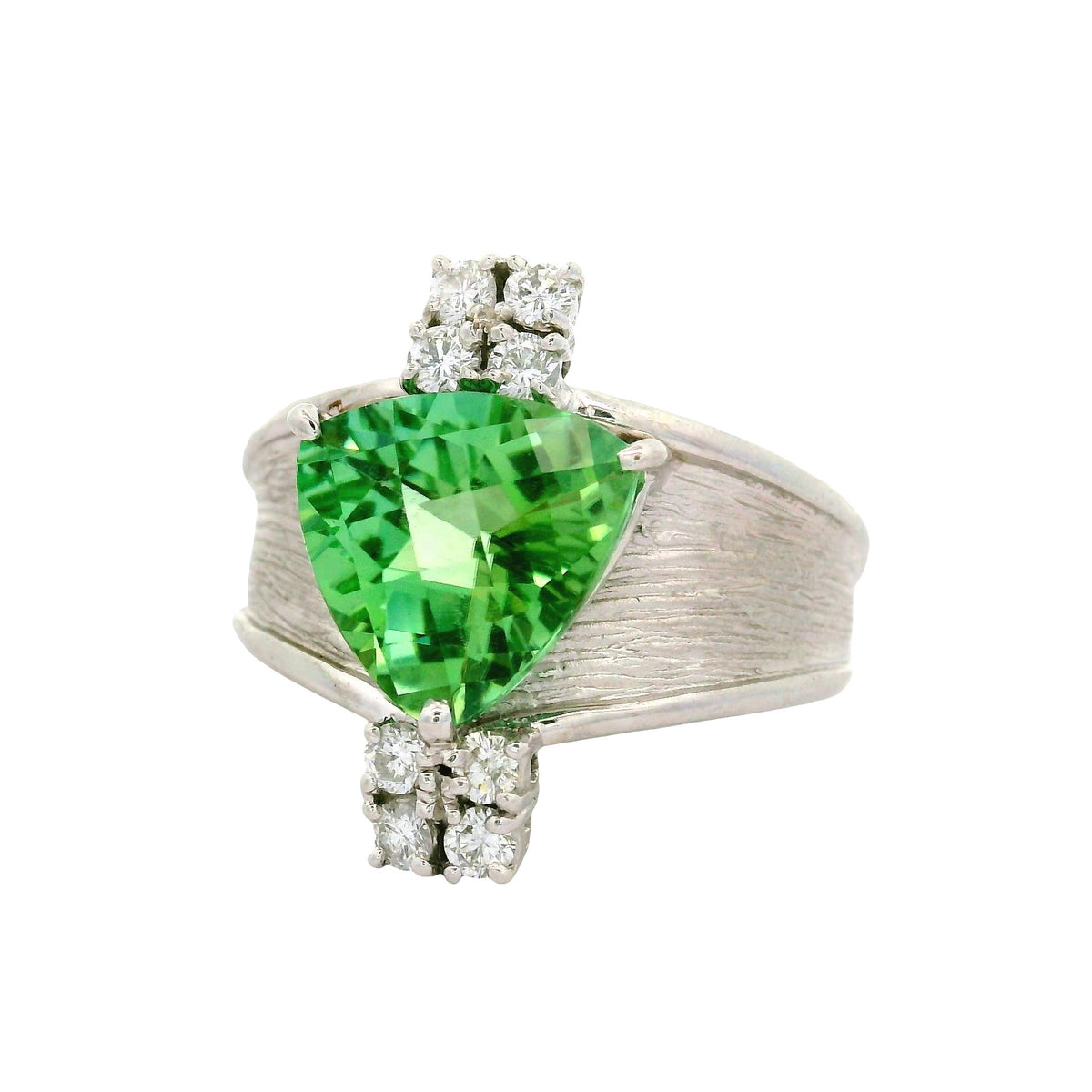 4.00 Carat Yellowish-Green Tourmaline Diamond Platinum Ring, GIA Certified