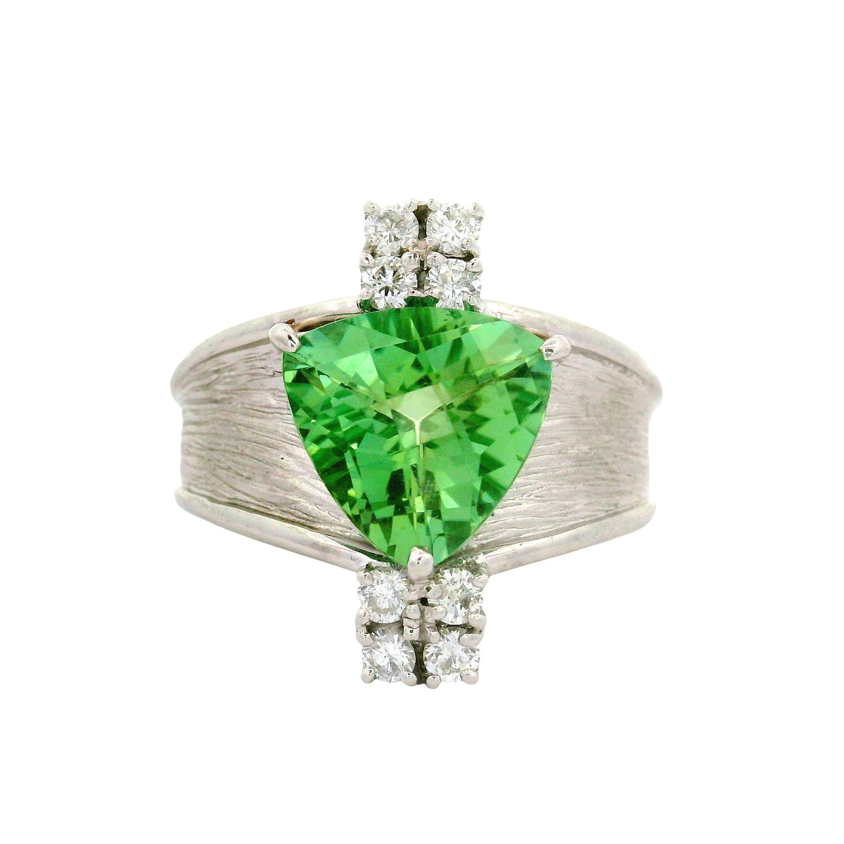 4.00 Carat Yellowish-Green Tourmaline Diamond Platinum Ring, GIA Certified