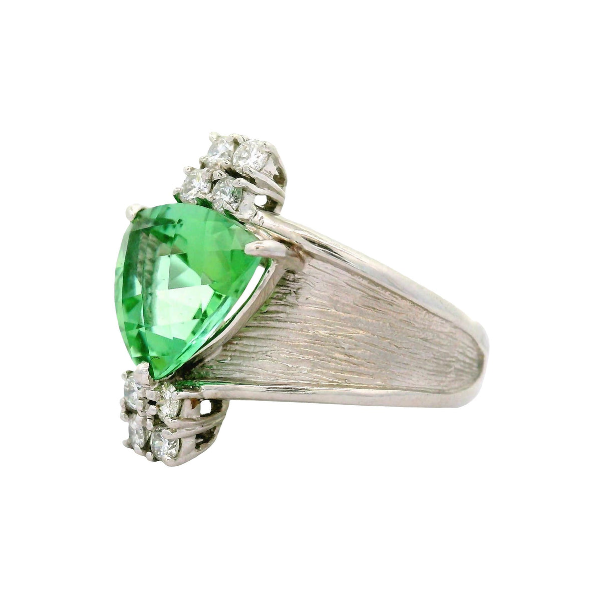 4.00 Carat Yellowish-Green Tourmaline Diamond Platinum Ring, GIA Certified