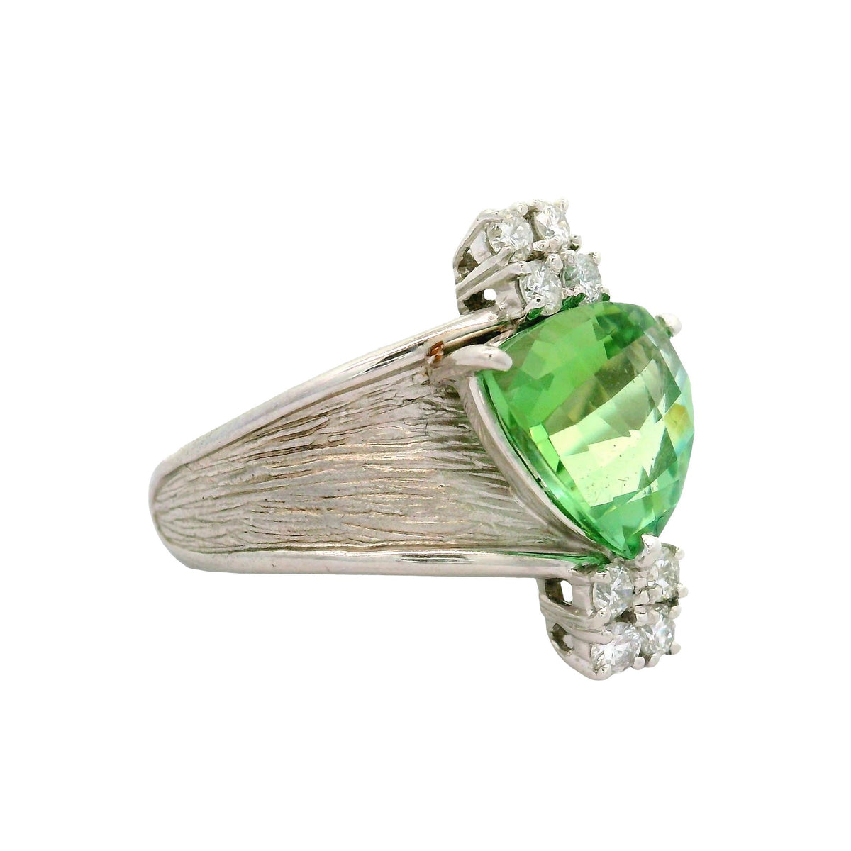 4.00 Carat Yellowish-Green Tourmaline Diamond Platinum Ring, GIA Certified