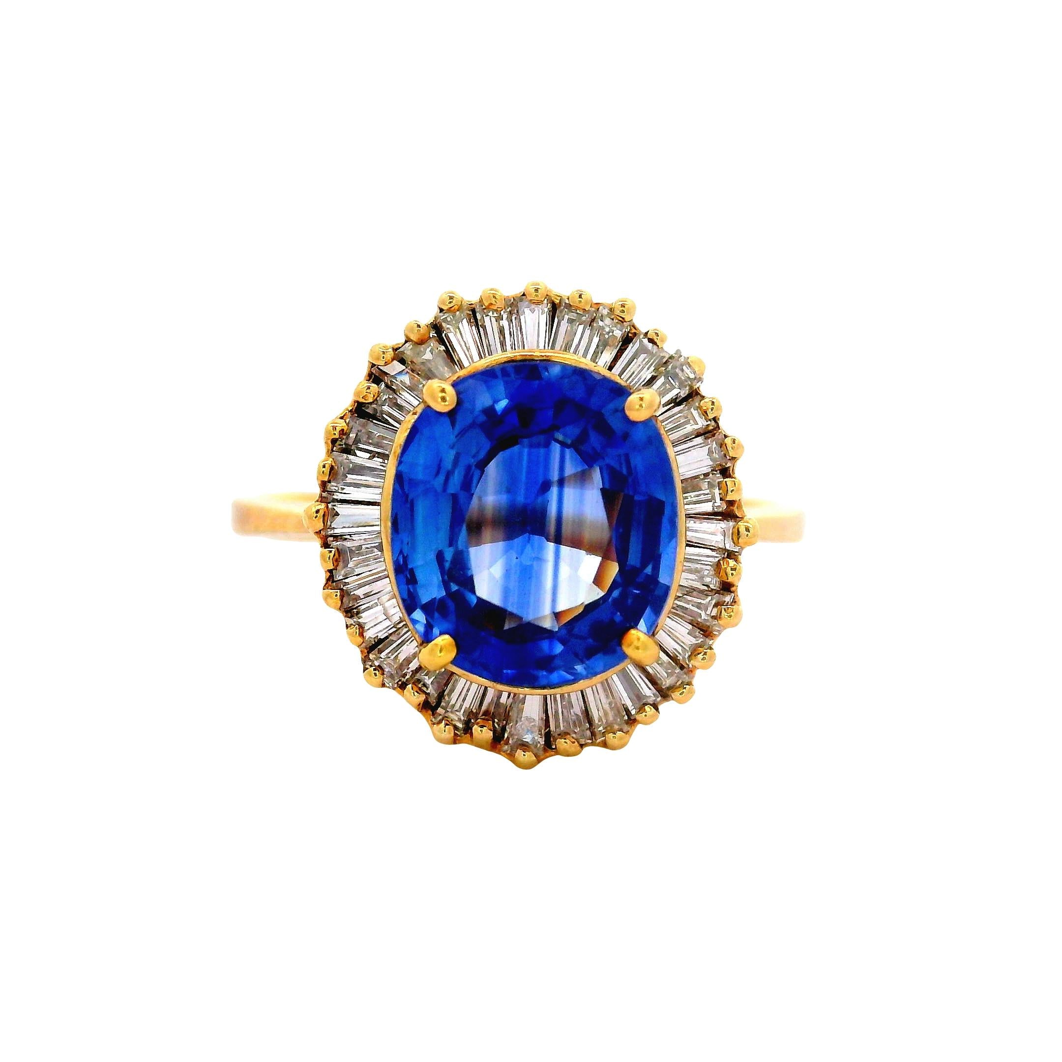 2.47 Carat Ceylon Blue Sapphire Diamond 14K Yellow Gold Halo Ring, GIA Certified
