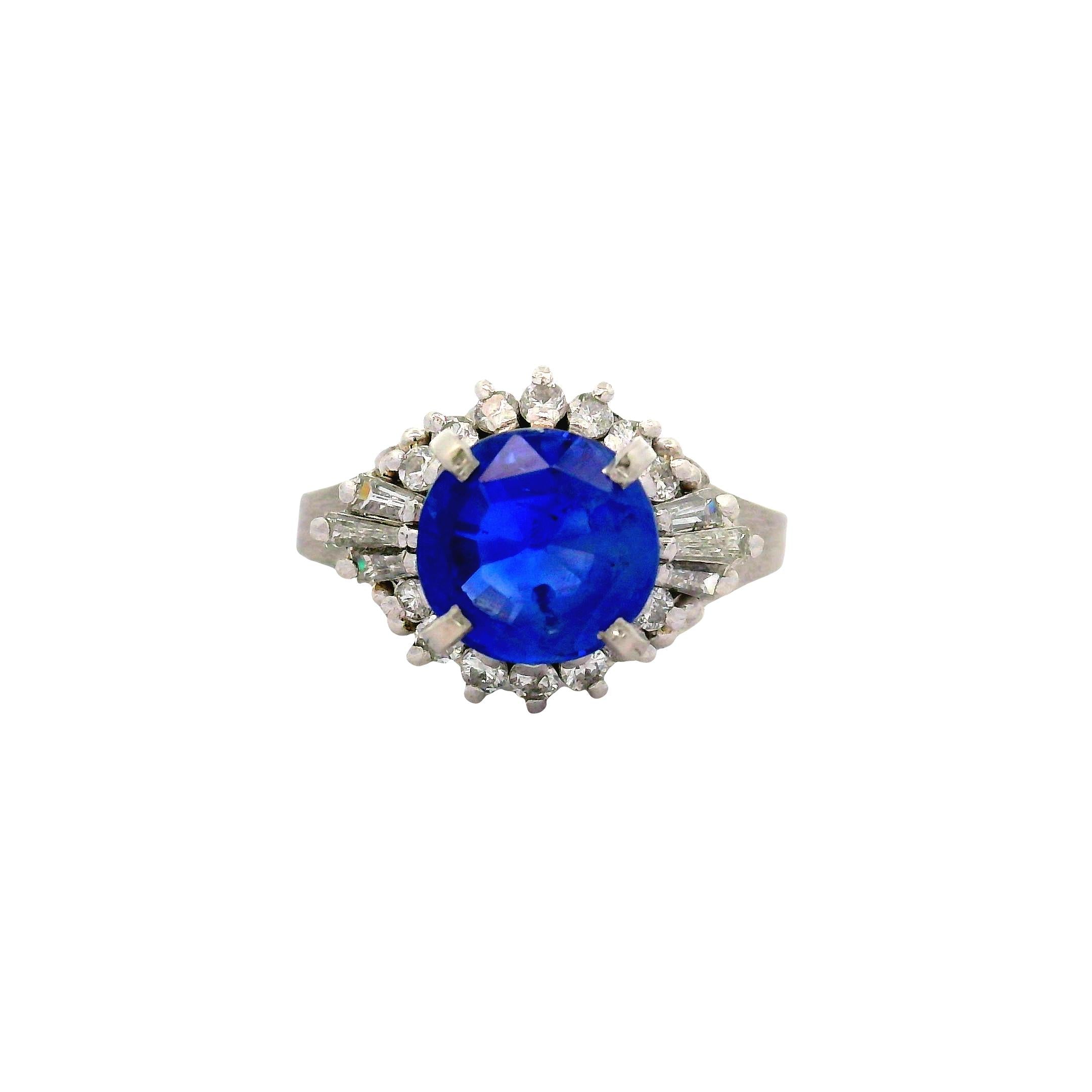4.62 Carat No-Heat Ceylon Blue Sapphire Diamond Platinum Ring, GIA Certified