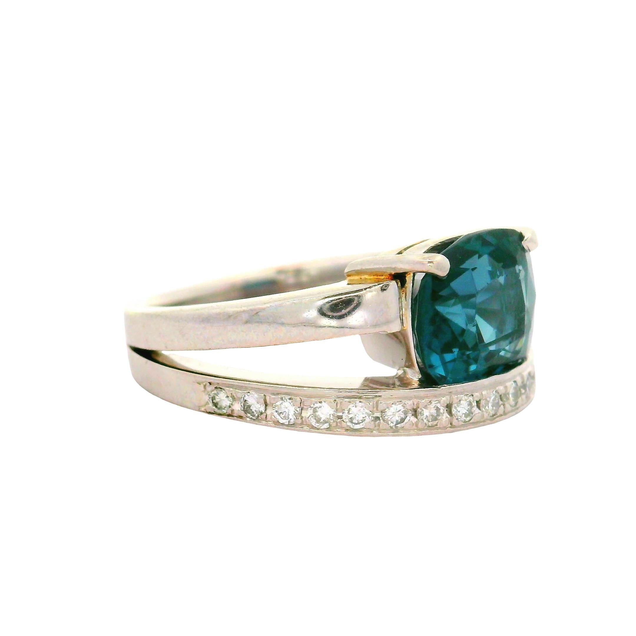 2.74 Carat Blue Spinel Diamond Platinum Double-Band Ring, AGL Certified