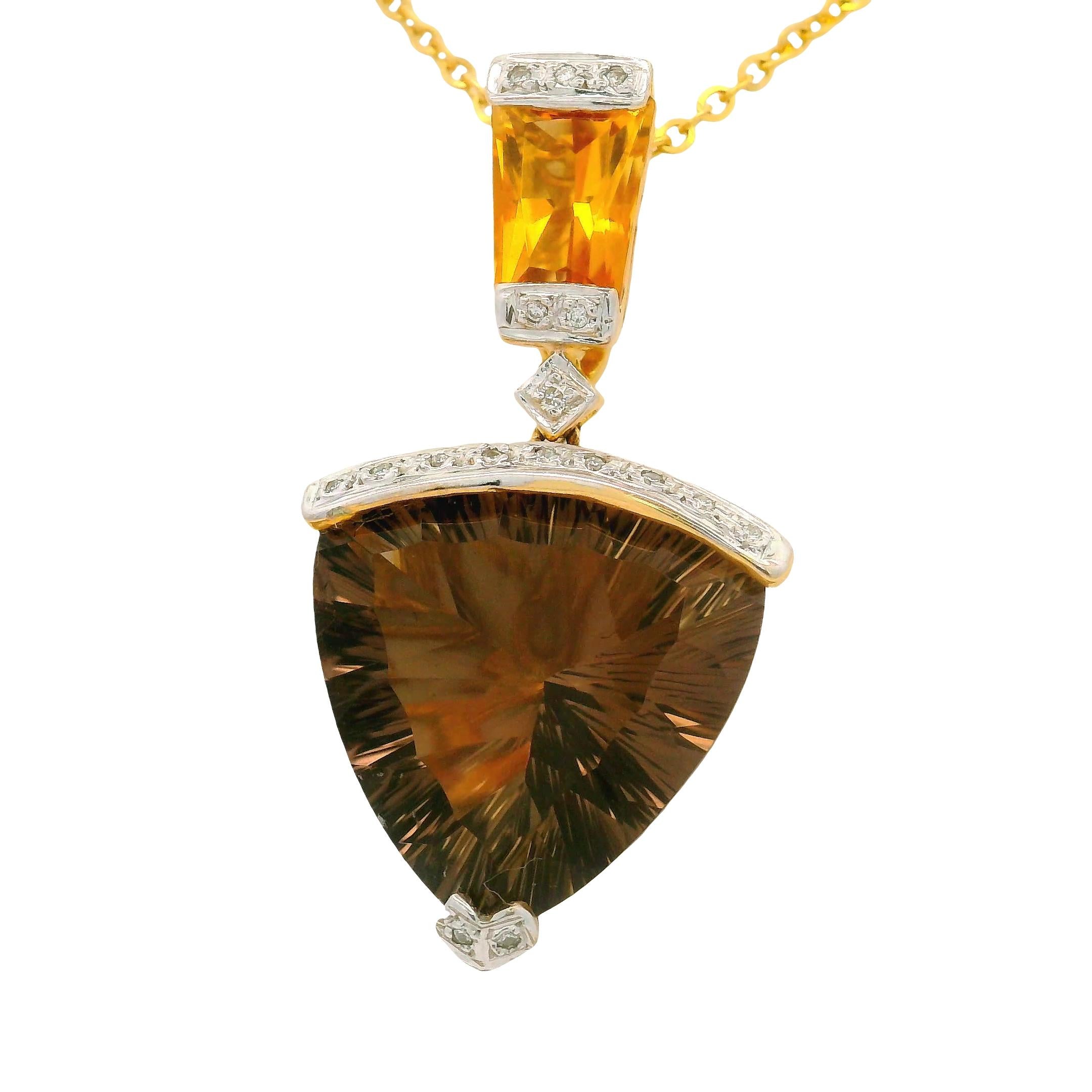 Bellarri Smokey Quartz Citrine Diamond 18K Yellow Gold Pendant Necklace
