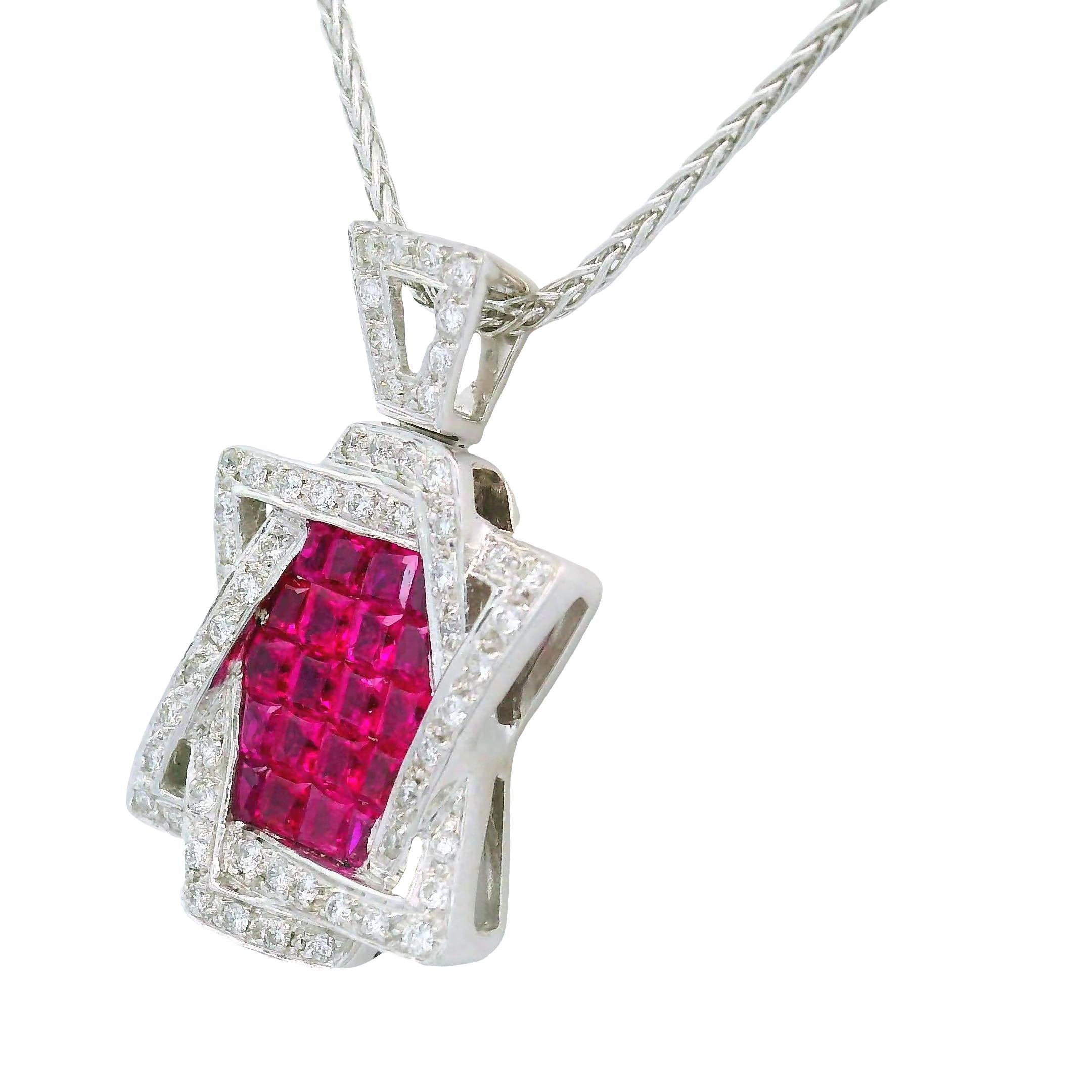 Ruby Diamond Star of David 18k White Gold Pendant