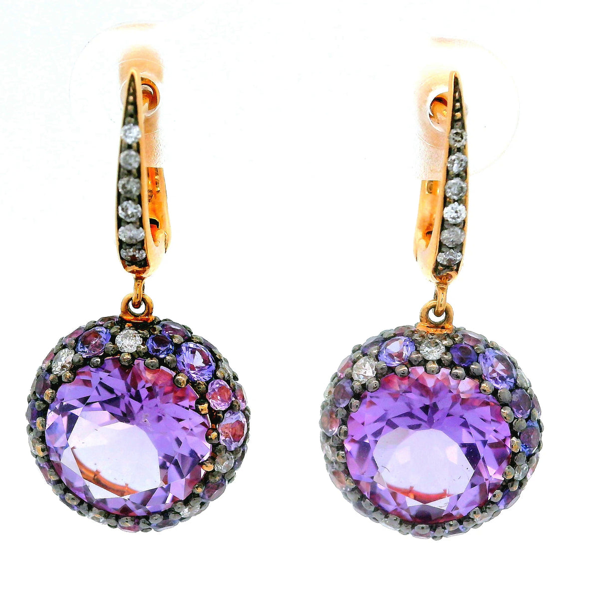 Amethyst Sapphire Diamond Gold Drop Earrings