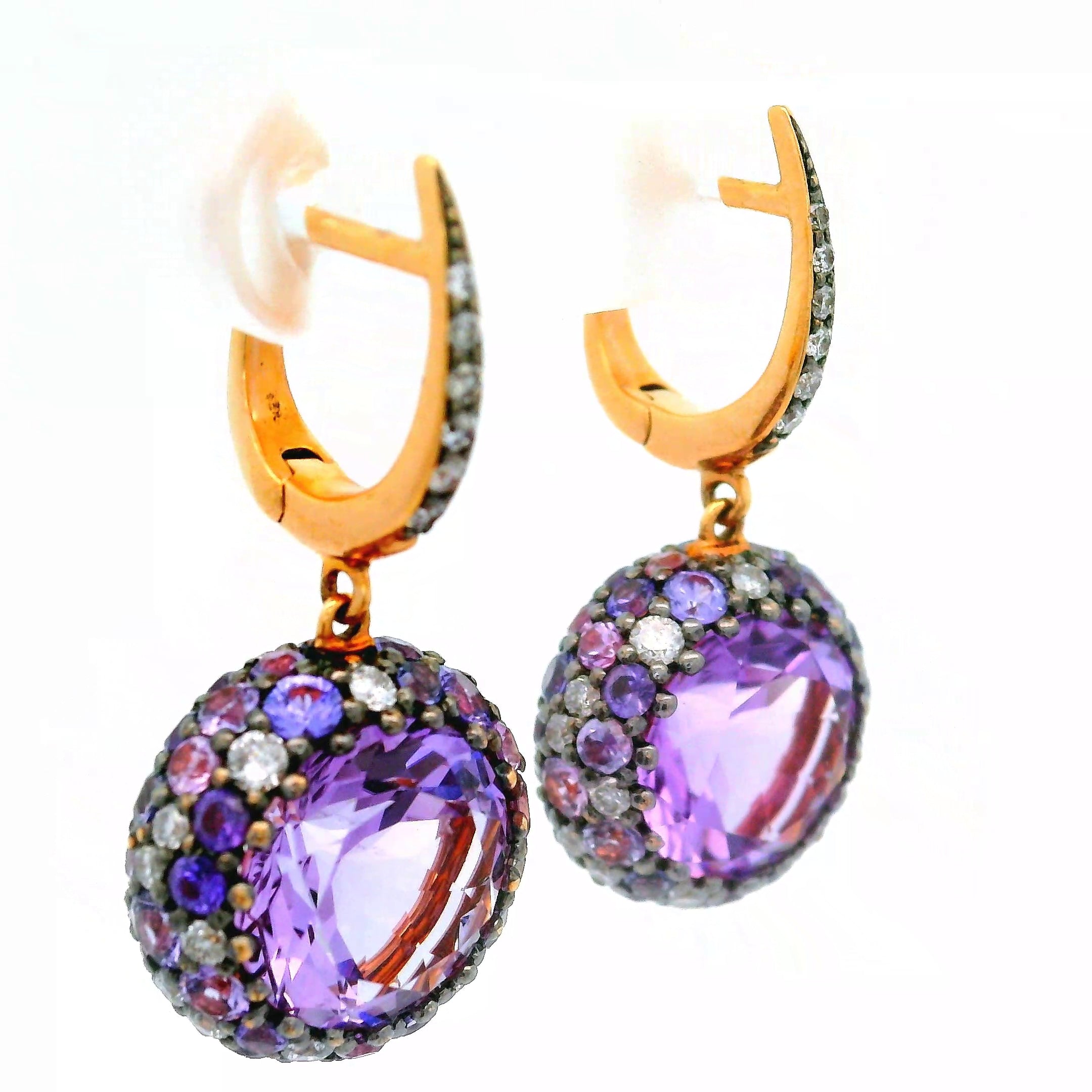 Amethyst Sapphire Diamond Gold Drop Earrings