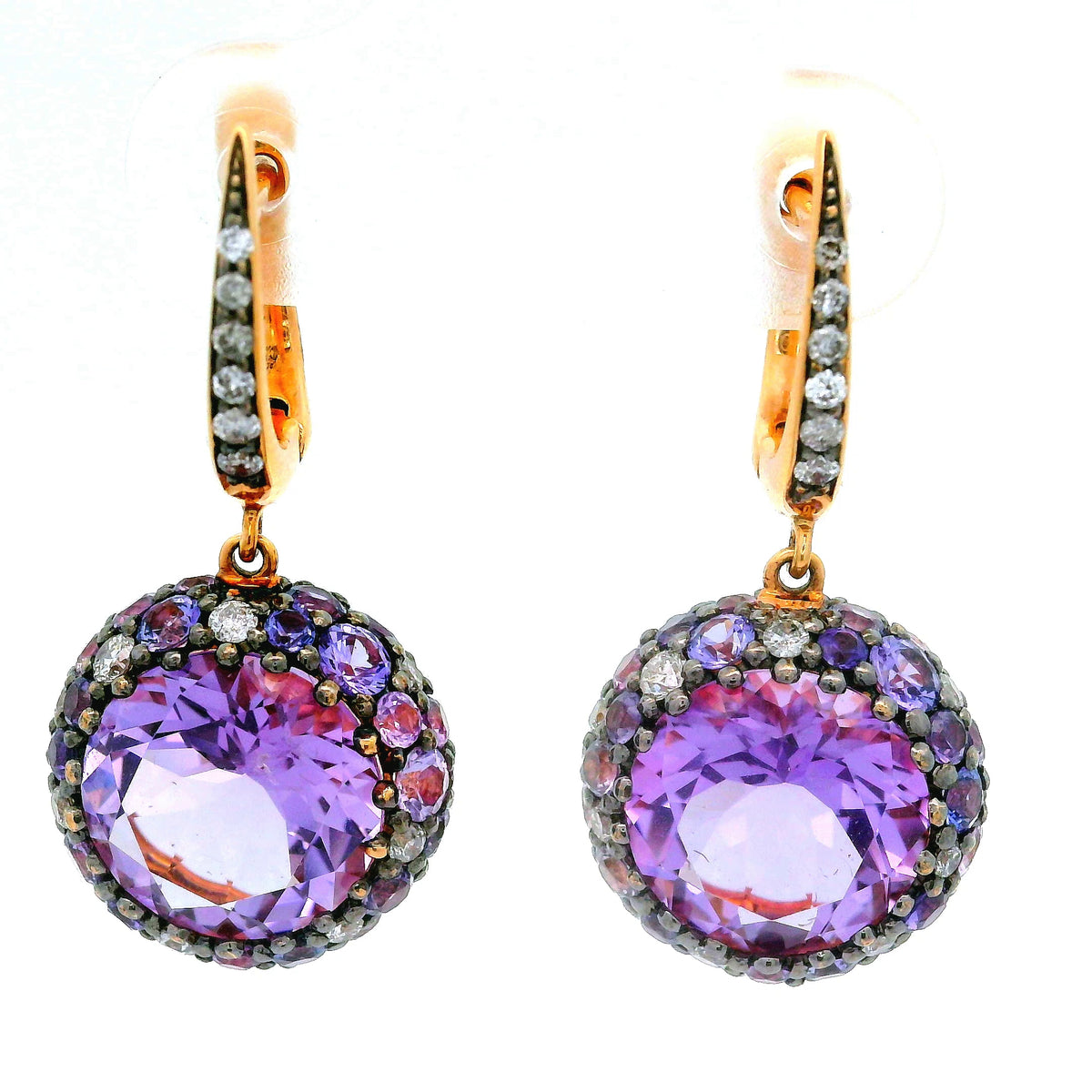 Amethyst Sapphire Diamond Gold Drop Earrings
