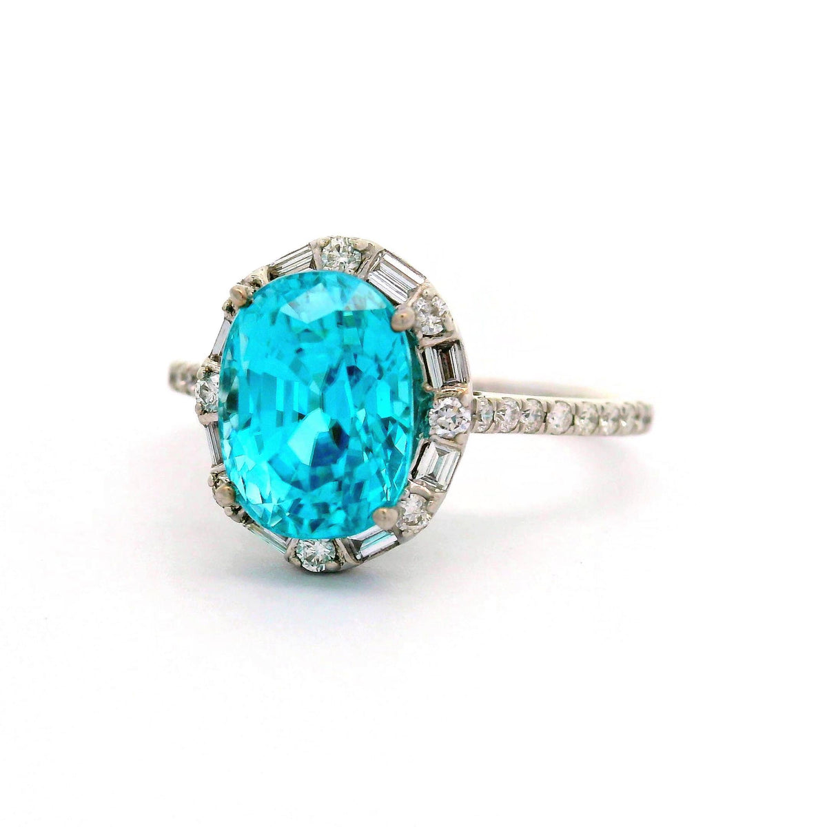 4.28 Carat Blue Zircon Diamond 14K White Gold Ring
