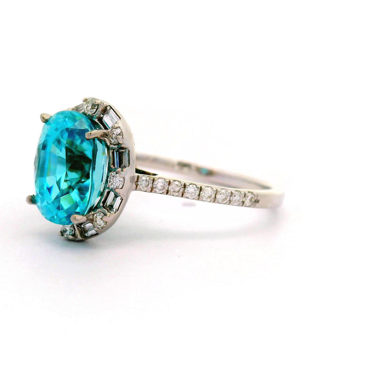 4.28 Carat Blue Zircon Diamond 14K White Gold Ring