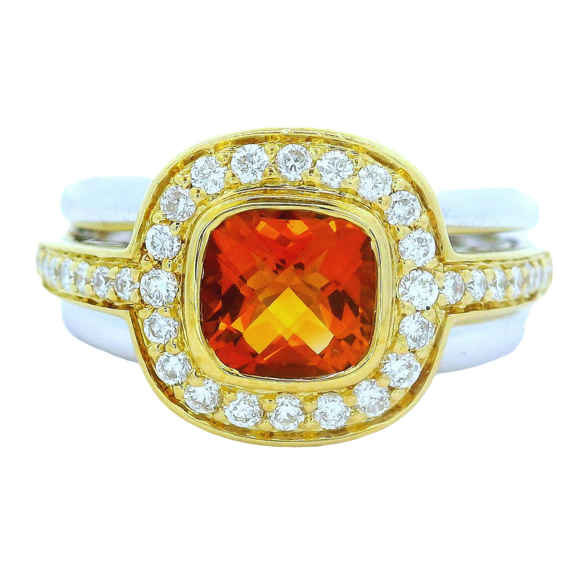 Vintage Citrine Diamond 18K Two-Tone Halo Ring