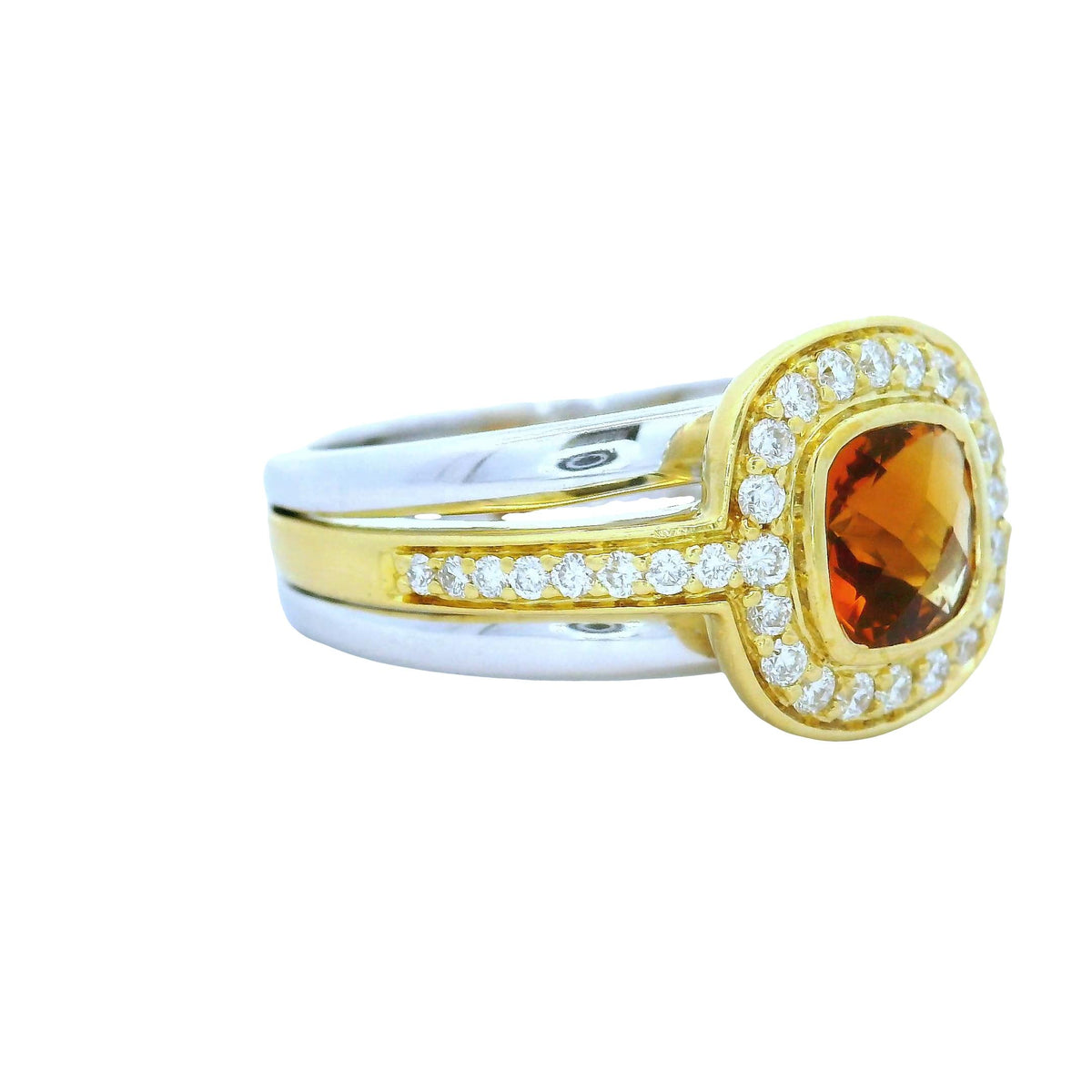 Vintage Citrine Diamond 18K Two-Tone Halo Ring