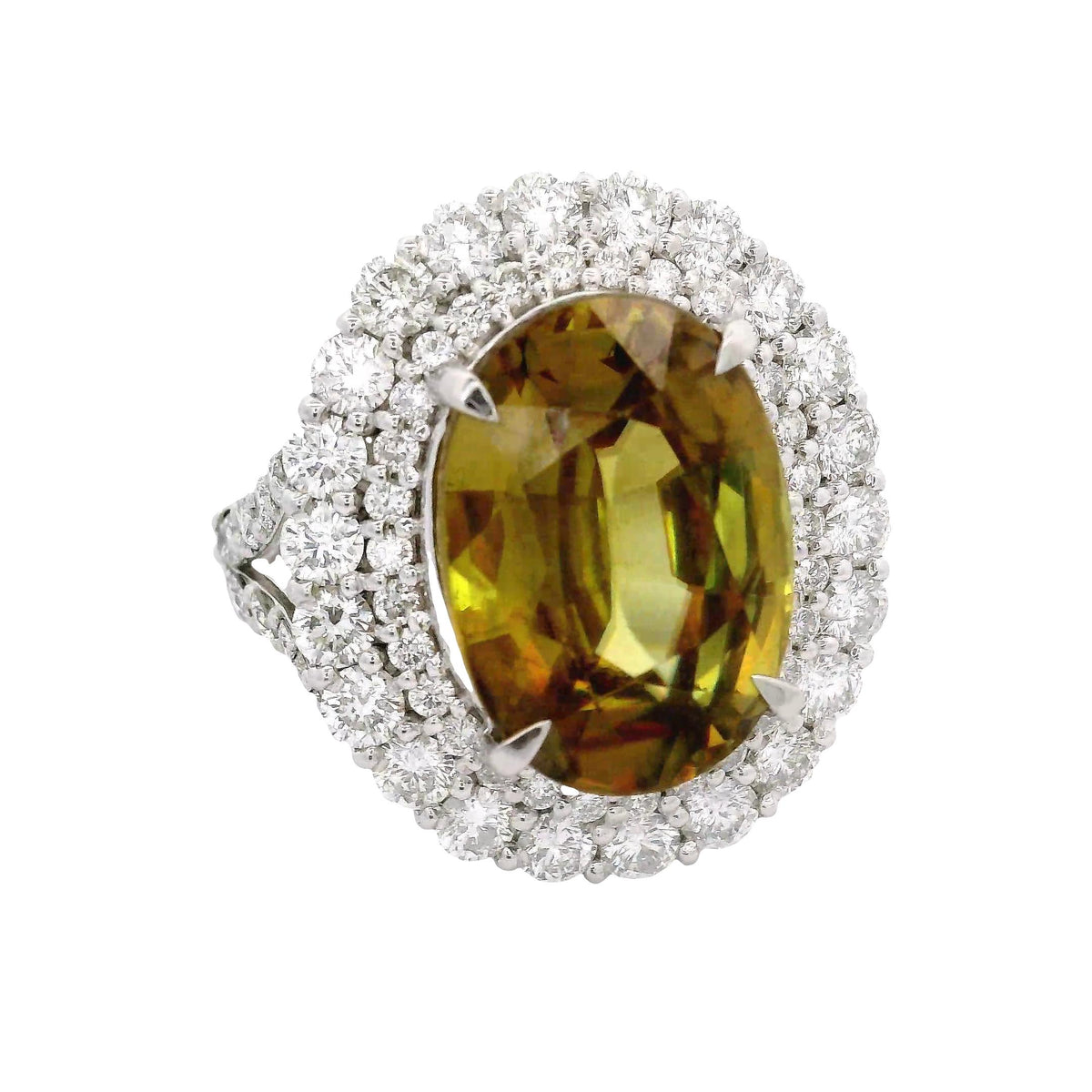 7.41 Carat Sphene Diamond Platinum Double-Halo Ring