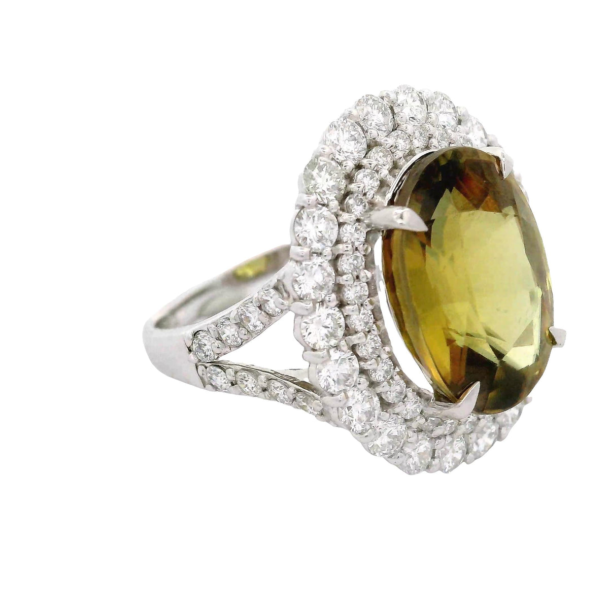 7.41 Carat Sphene Diamond Platinum Double-Halo Ring