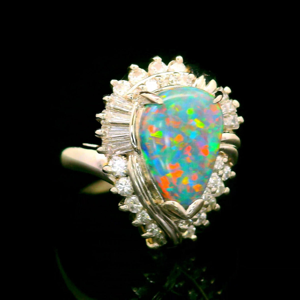 Australian Black Opal Diamond Platinum Ring