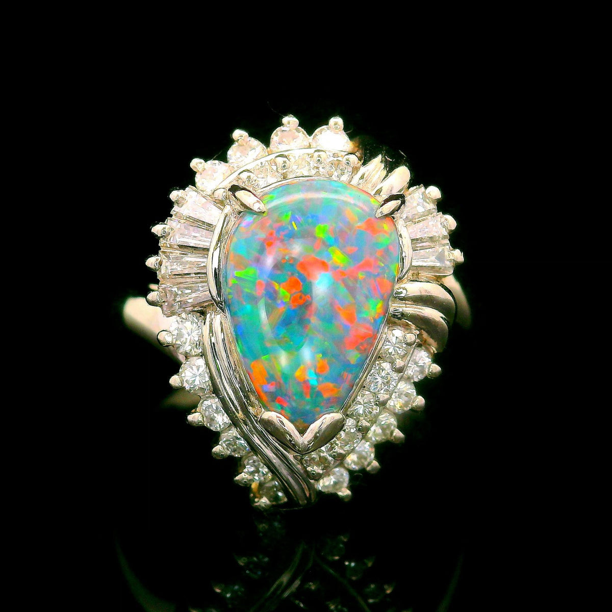 Australian Black Opal Diamond Platinum Ring