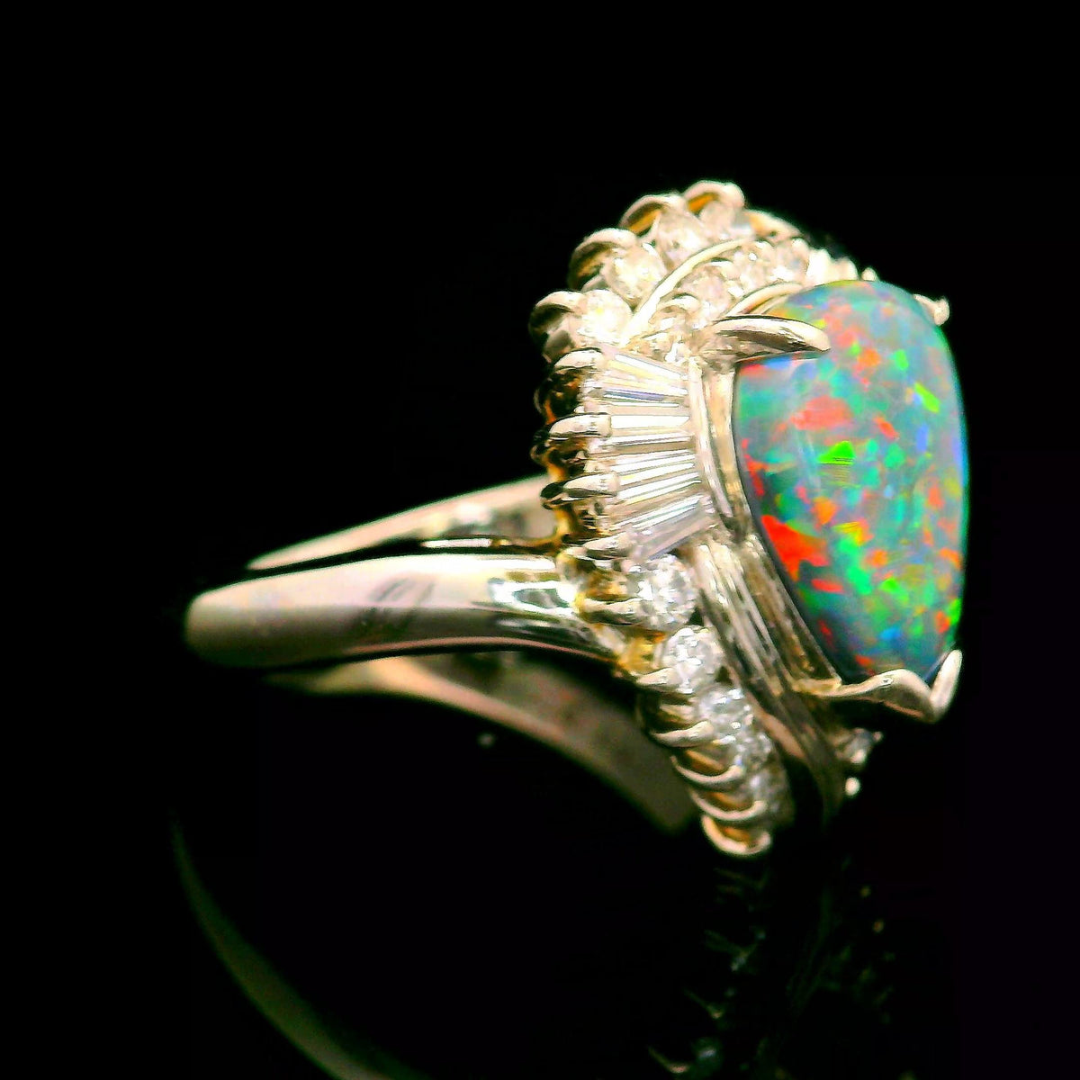 Australian Black Opal Diamond Platinum Ring